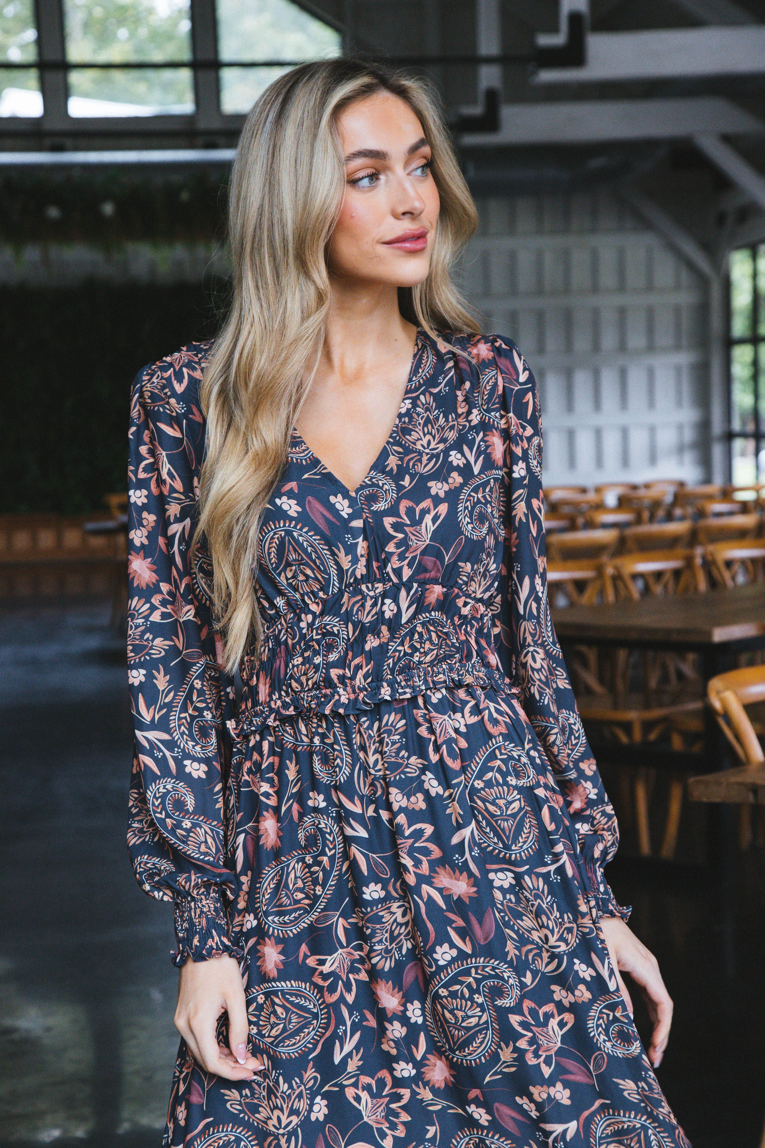 Bryn Paisley Maxi Dress, Navy/Brown sold by North & Main Clothing Company product image thumbnail 2