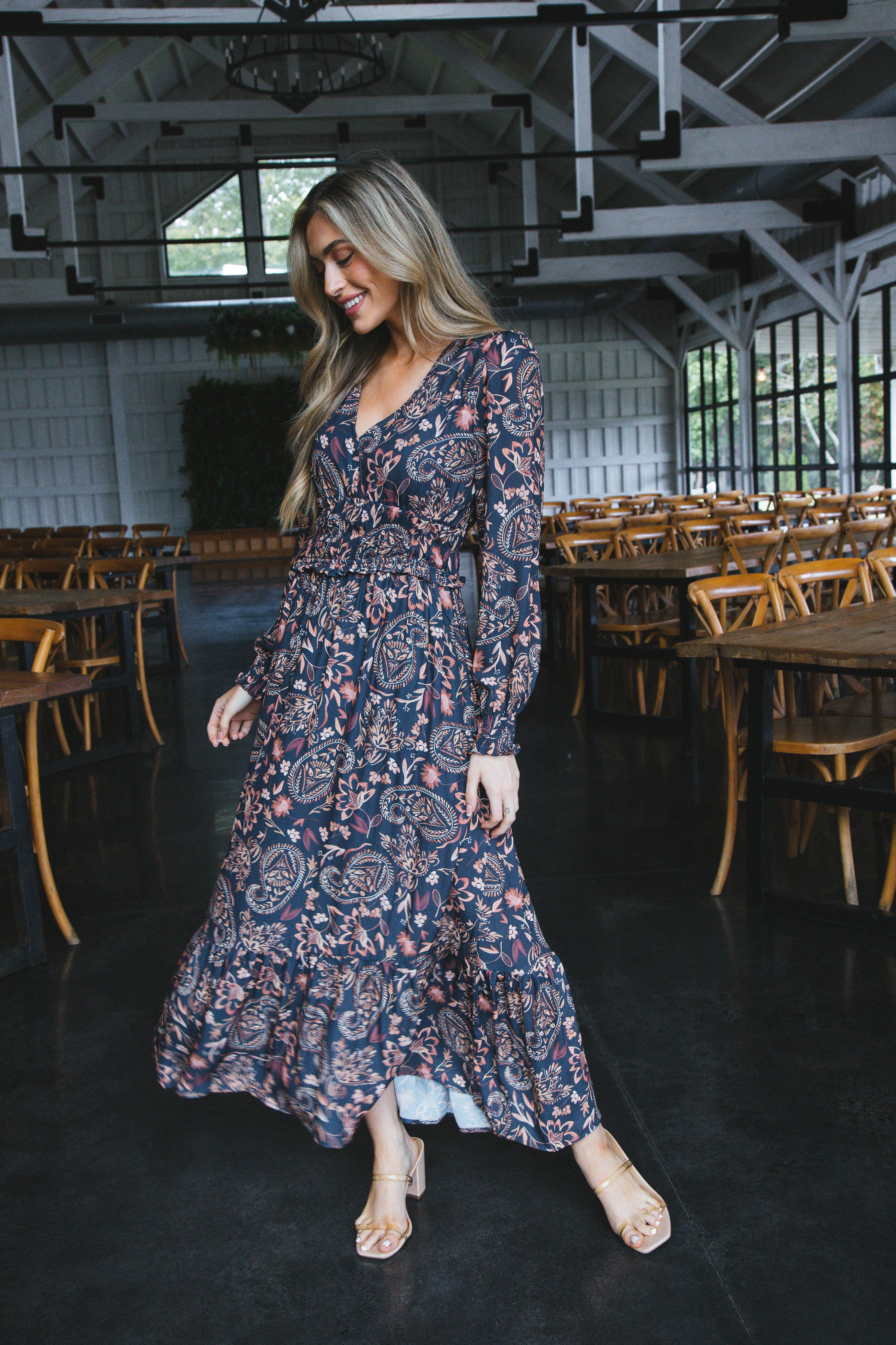 Bryn Paisley Maxi Dress, Navy/Brown sold by North & Main Clothing Company product image thumbnail 5