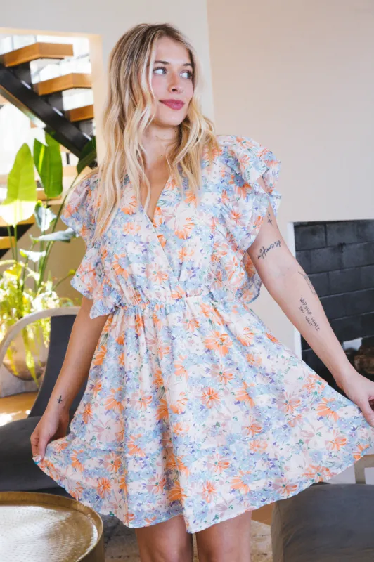 Ariana Flutter Sleeve Mini Dress, Orange Combo sold by North & Main Clothing Company
