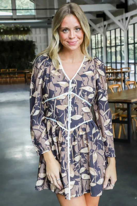 Christine White Trim Detail Dress, Brown sold by North & Main Clothing Company