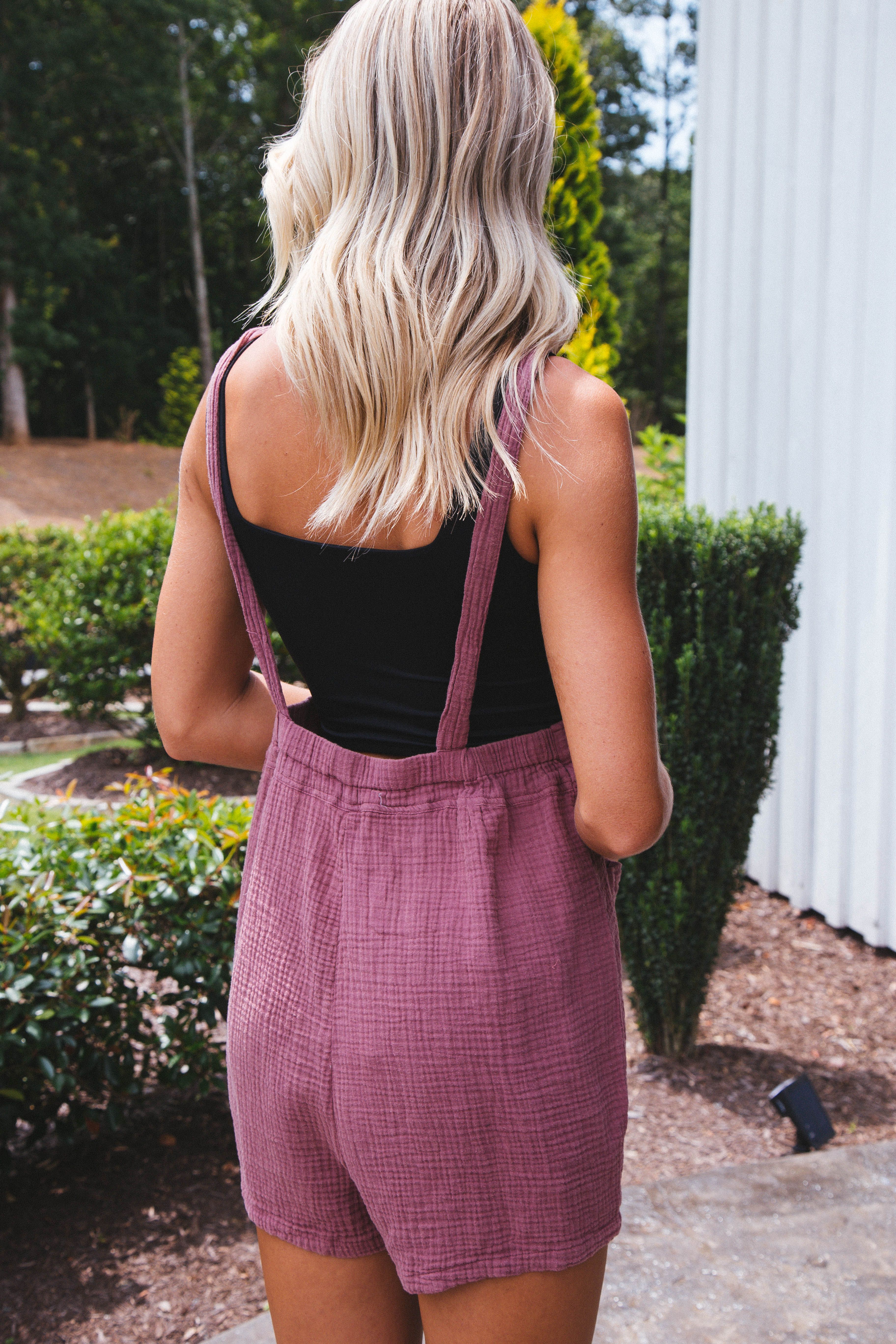 Crinkle Gauzed Overall Romper, Brick sold by North & Main Clothing Company product image thumbnail 3