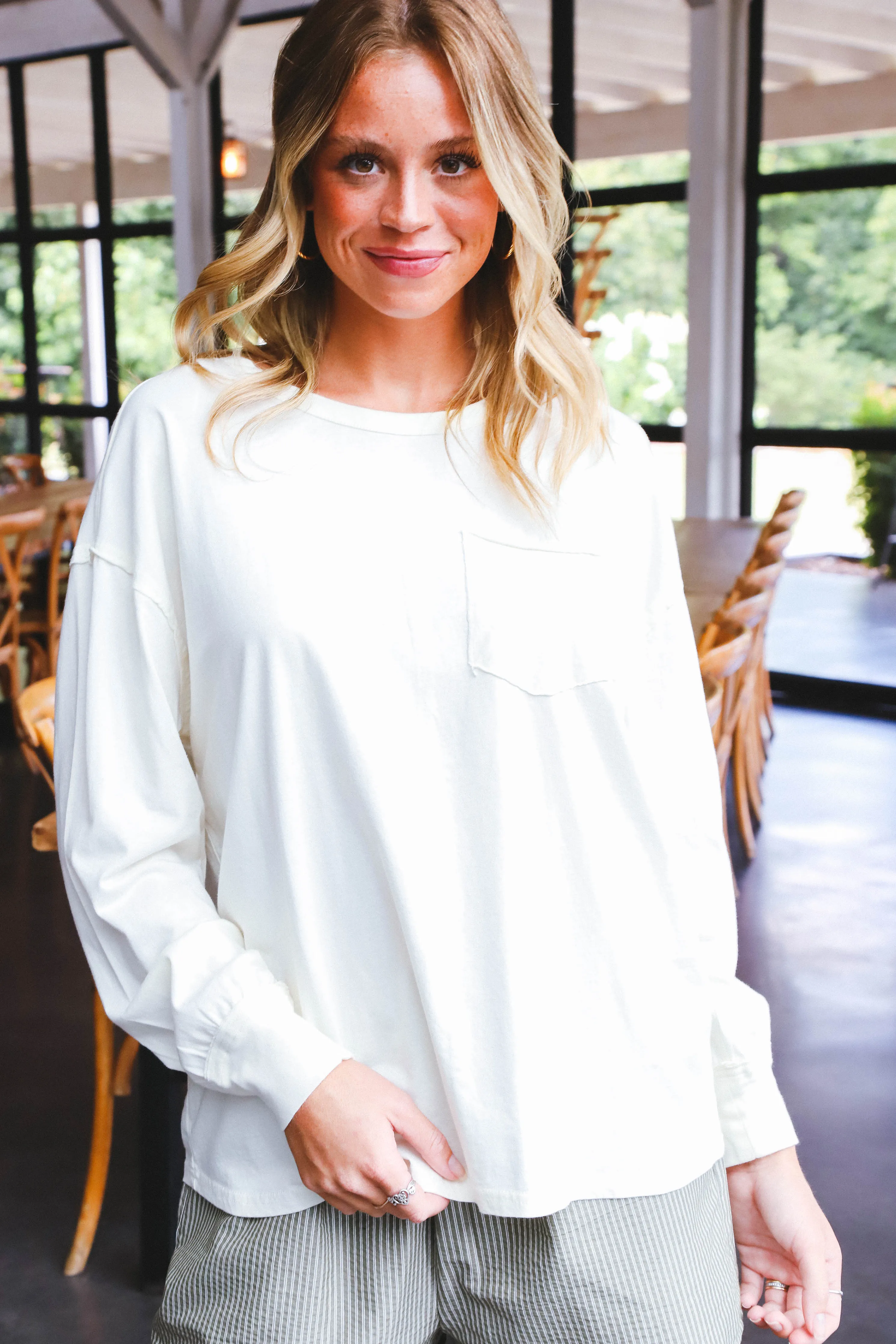 Ari Washed Pocket Tee, Cream sold by North & Main Clothing Company product image thumbnail 5