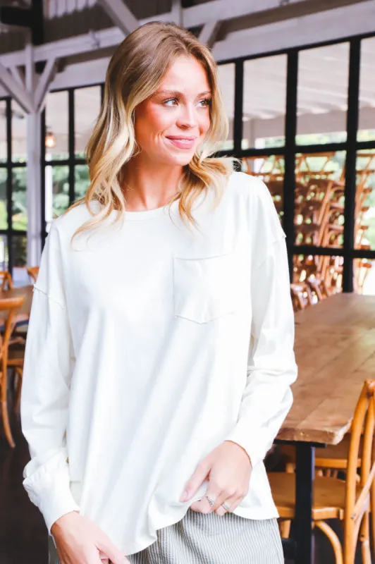 Ari Washed Pocket Tee, Cream sold by North & Main Clothing Company