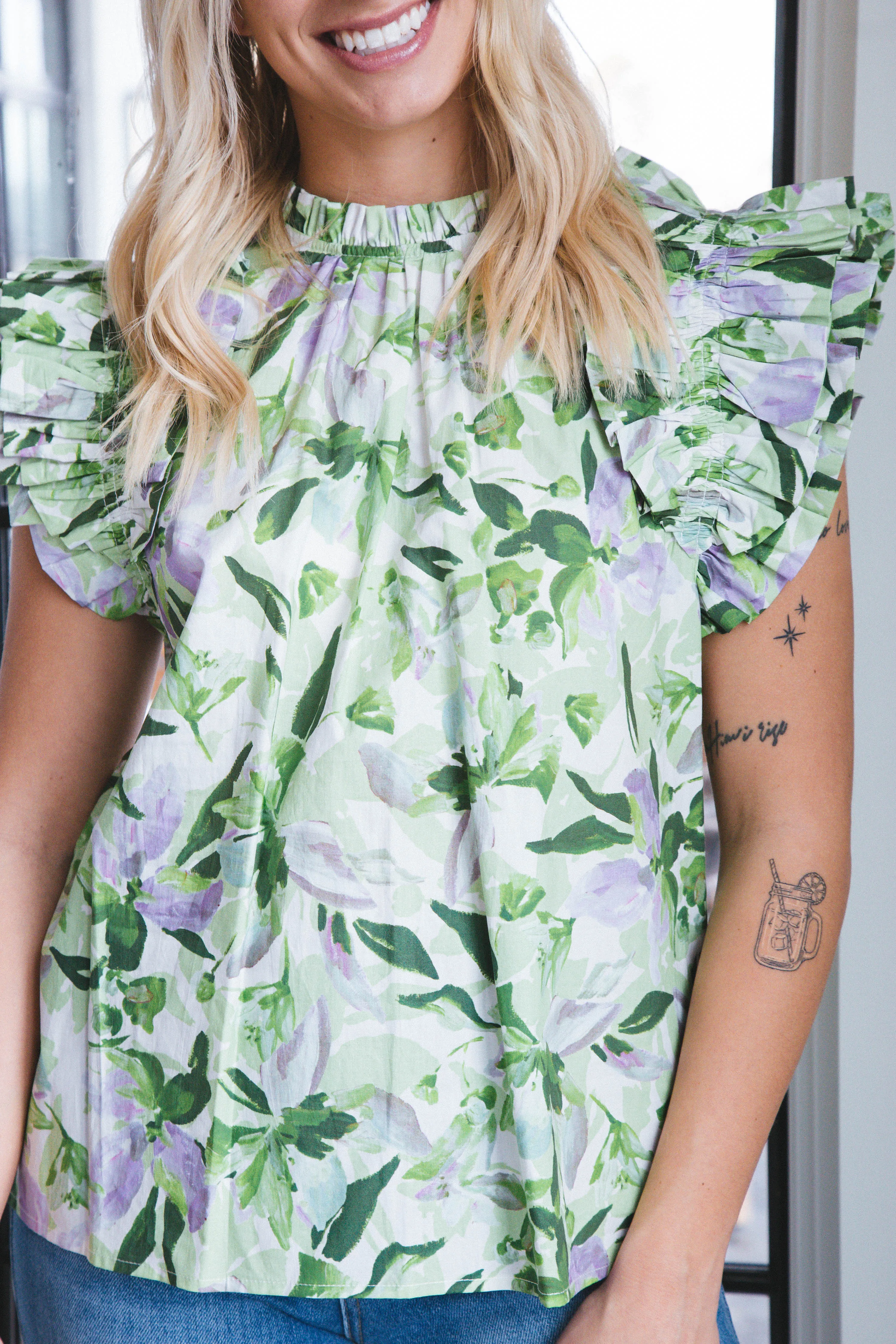 Aubrie Printed Ruffle Detail Top, Apple Green sold by North & Main Clothing Company product image thumbnail 5