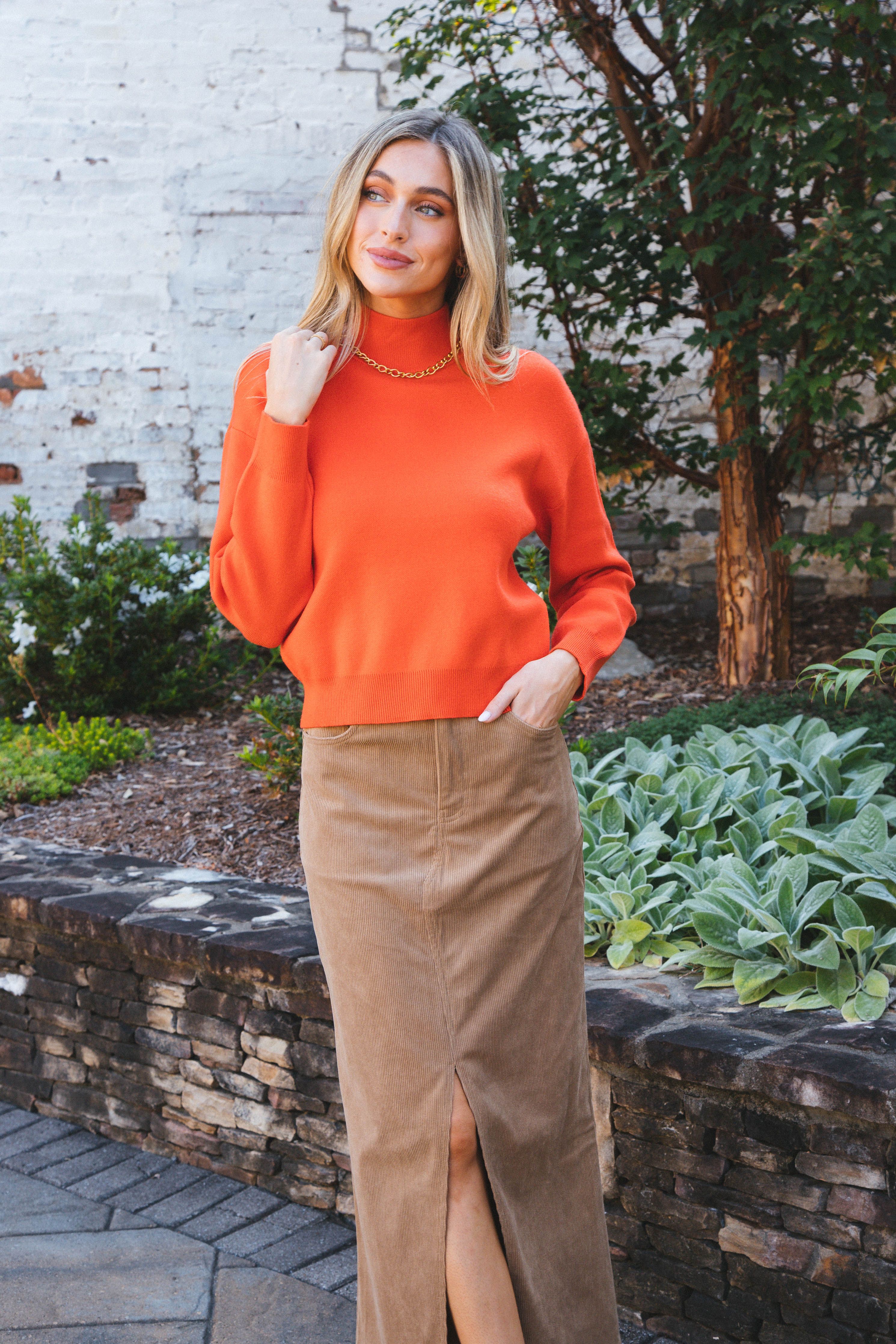 Johanna Solid Crewneck Pullover, Orange | RD Style sold by North & Main Clothing Company product image thumbnail 2