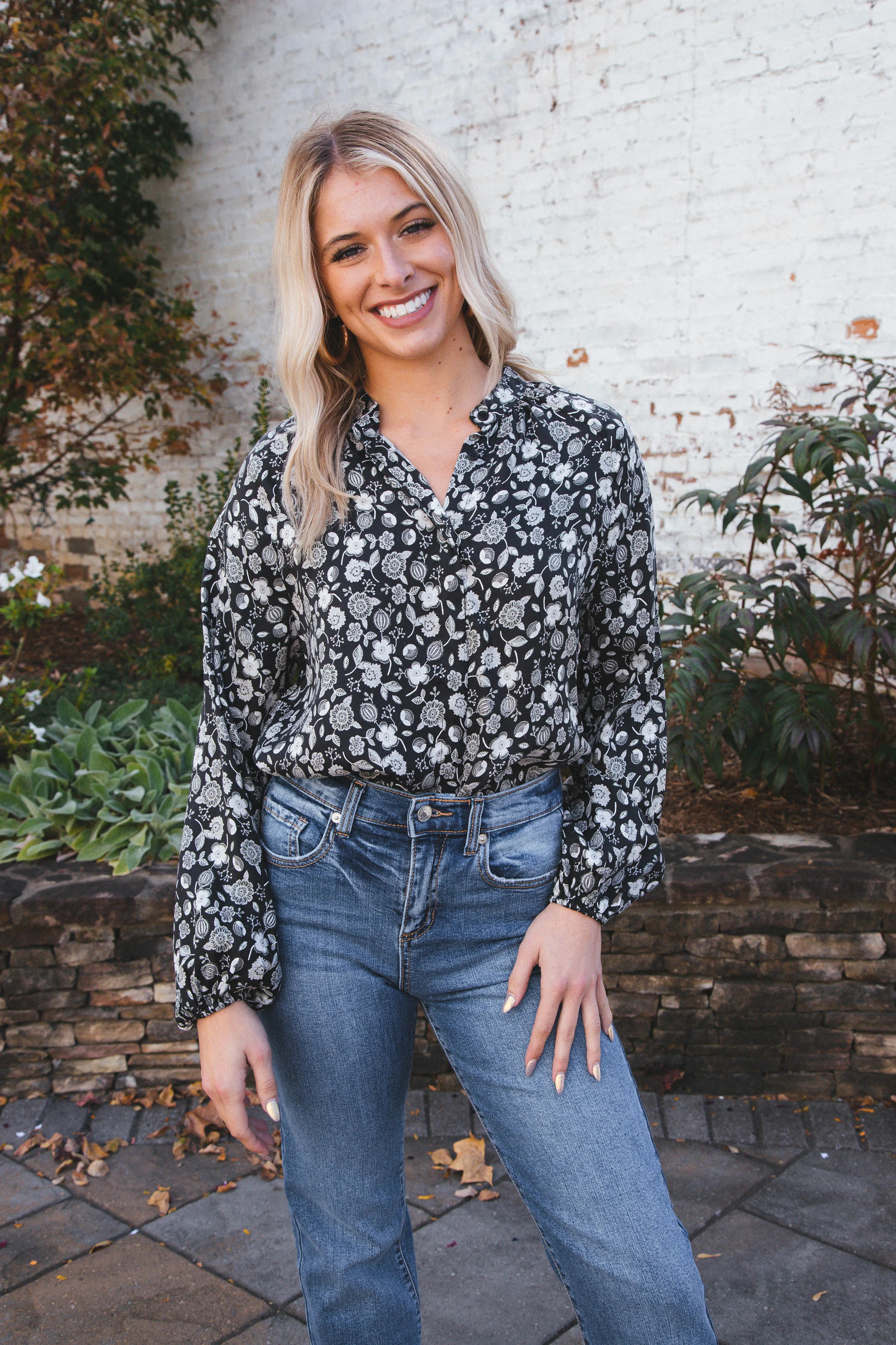 Saya Printed Button Up Top, Black Jade | Velvet Heart sold by North & Main Clothing Company product image thumbnail 5