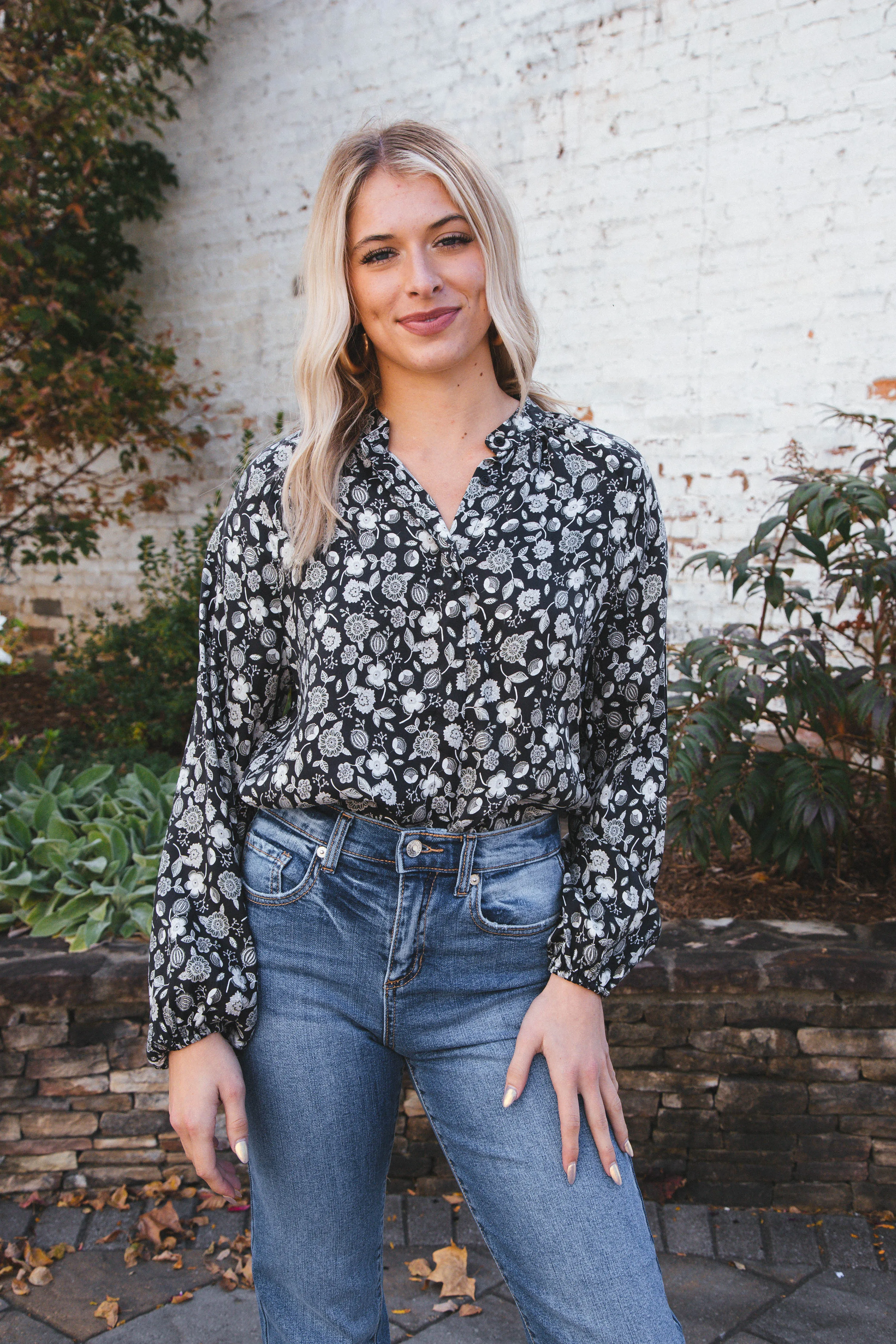 Saya Printed Button Up Top, Black Jade | Velvet Heart sold by North & Main Clothing Company product image thumbnail 4