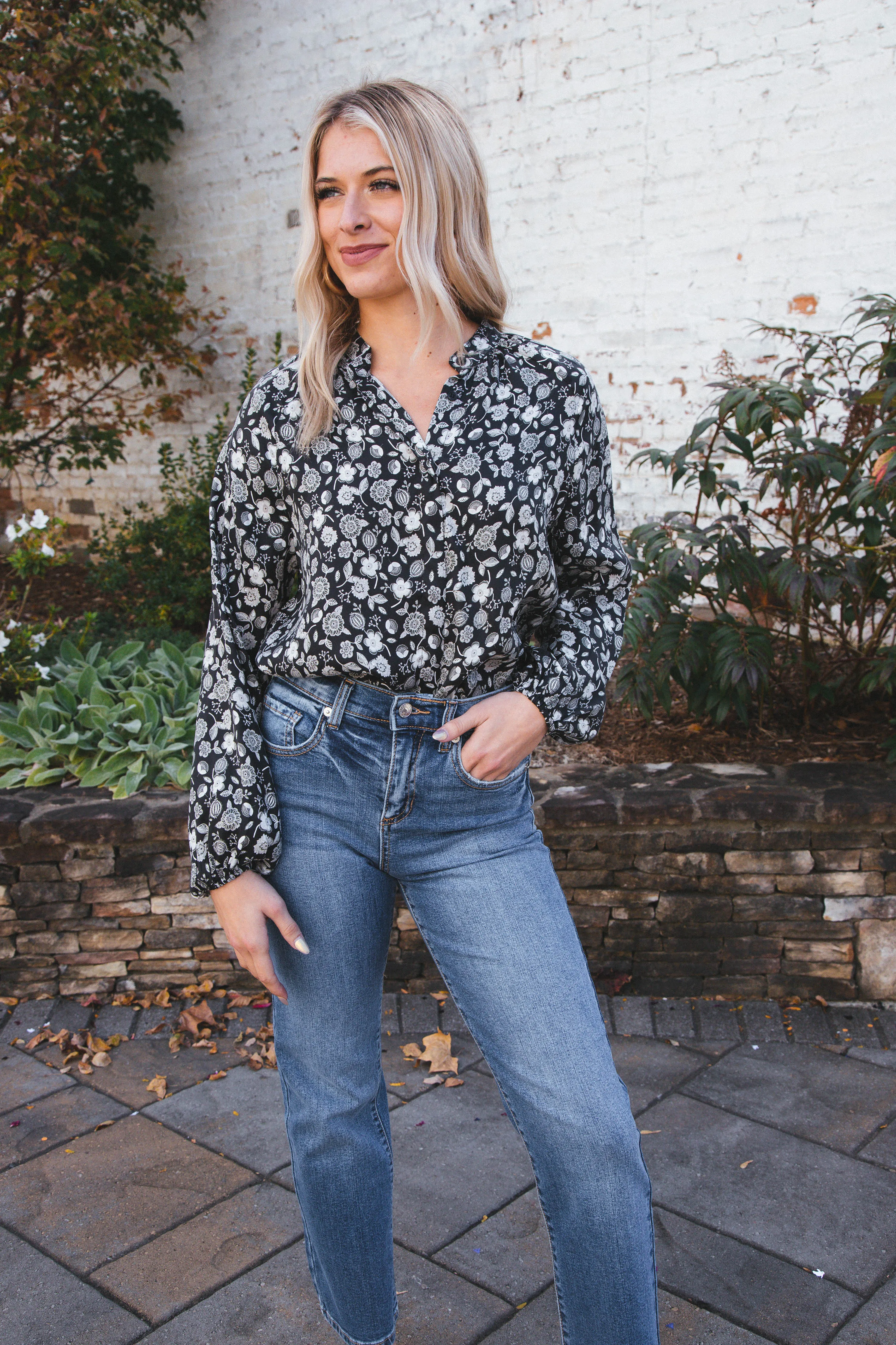 Saya Printed Button Up Top, Black Jade | Velvet Heart sold by North & Main Clothing Company product image thumbnail 2