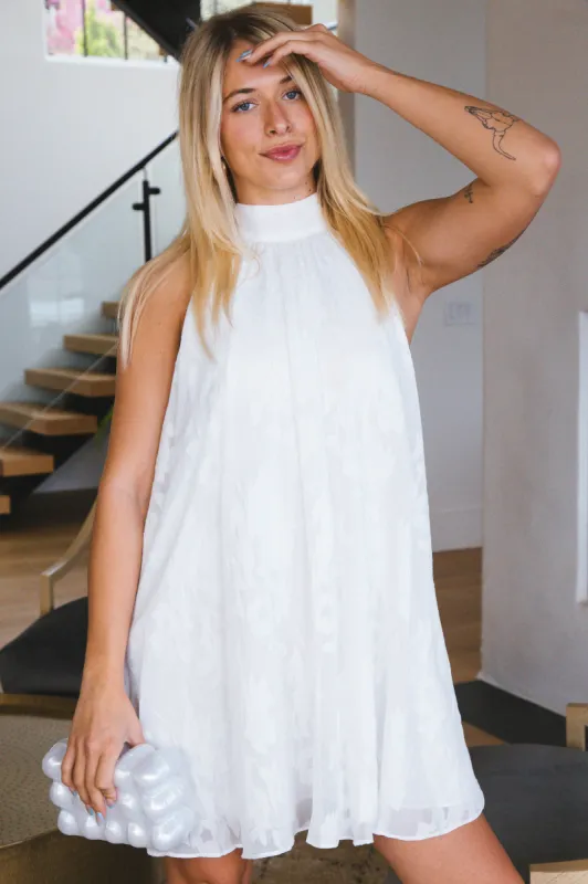 Natalie Lurex Thread Detail Mini Dress, White Floral sold by North & Main Clothing Company