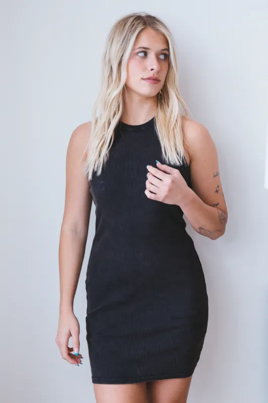 Ashley Acid Washed Mini Dress, Black sold by North & Main Clothing Company