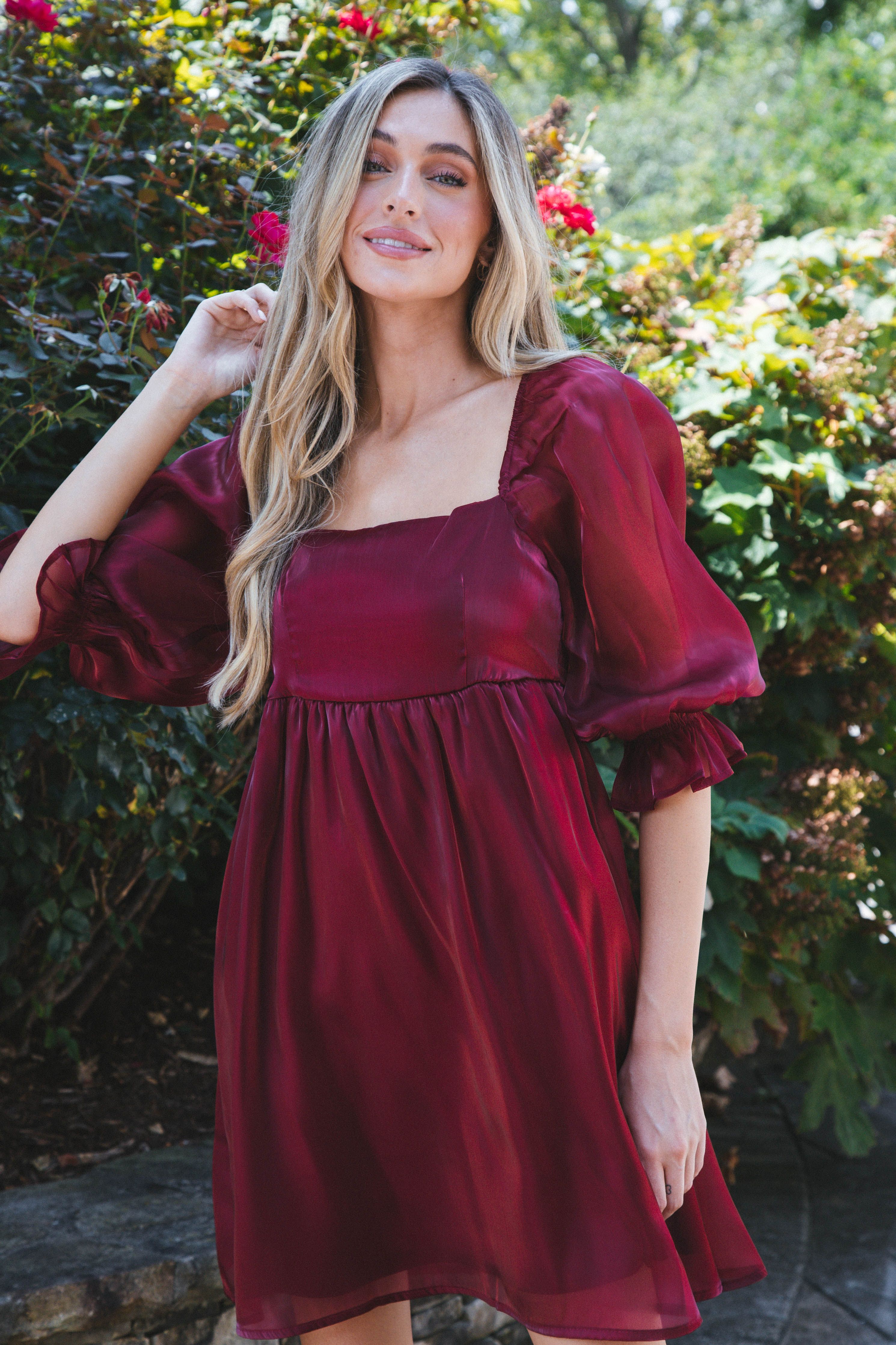 Lost In Love Babydoll Dress, Burgundy sold by North & Main Clothing Company product image thumbnail 4