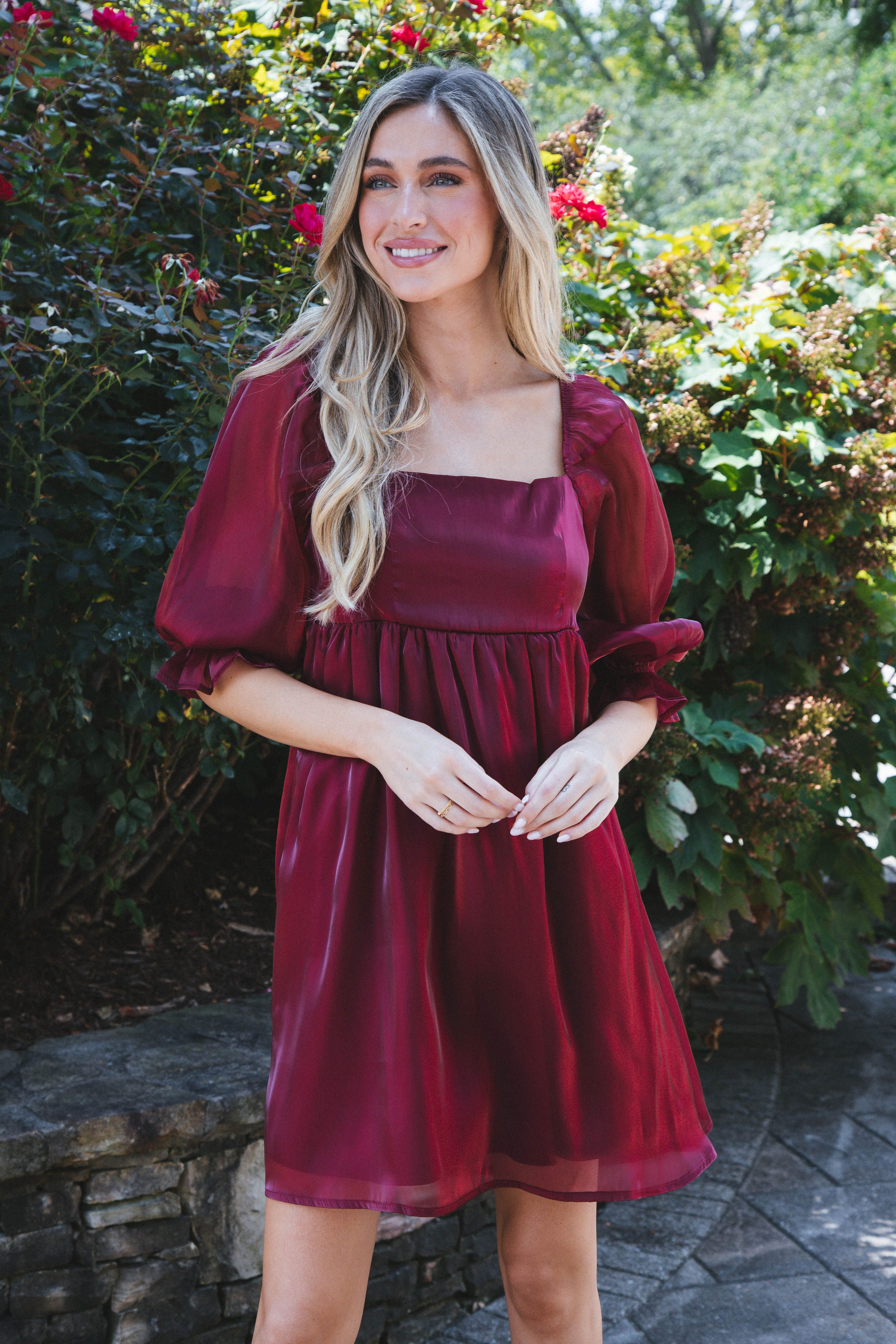 Lost In Love Babydoll Dress, Burgundy sold by North & Main Clothing Company product image thumbnail 5