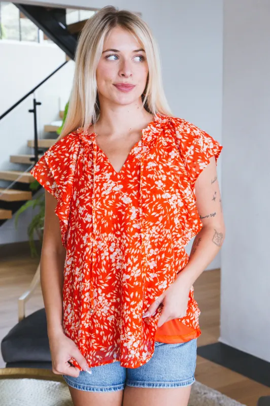 Abigail Tie Neck Blouse, Tomato sold by North & Main Clothing Company