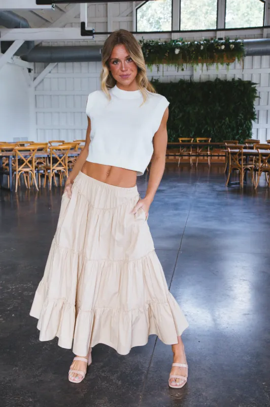 Kailyn Poplin Maxi Skirt, Beige sold by North & Main Clothing Company