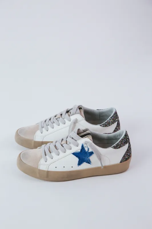 Paula Glitter Back Star Sneaker, Tie Dye Denim | SHUSHOP sold by North & Main Clothing Company
