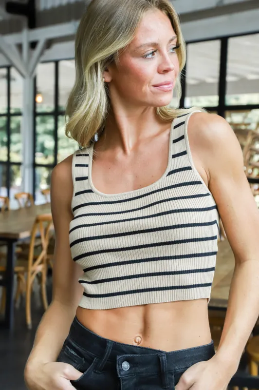 Amaya Striped Rib Knit Tank Top, Deep Taupe sold by North & Main Clothing Company