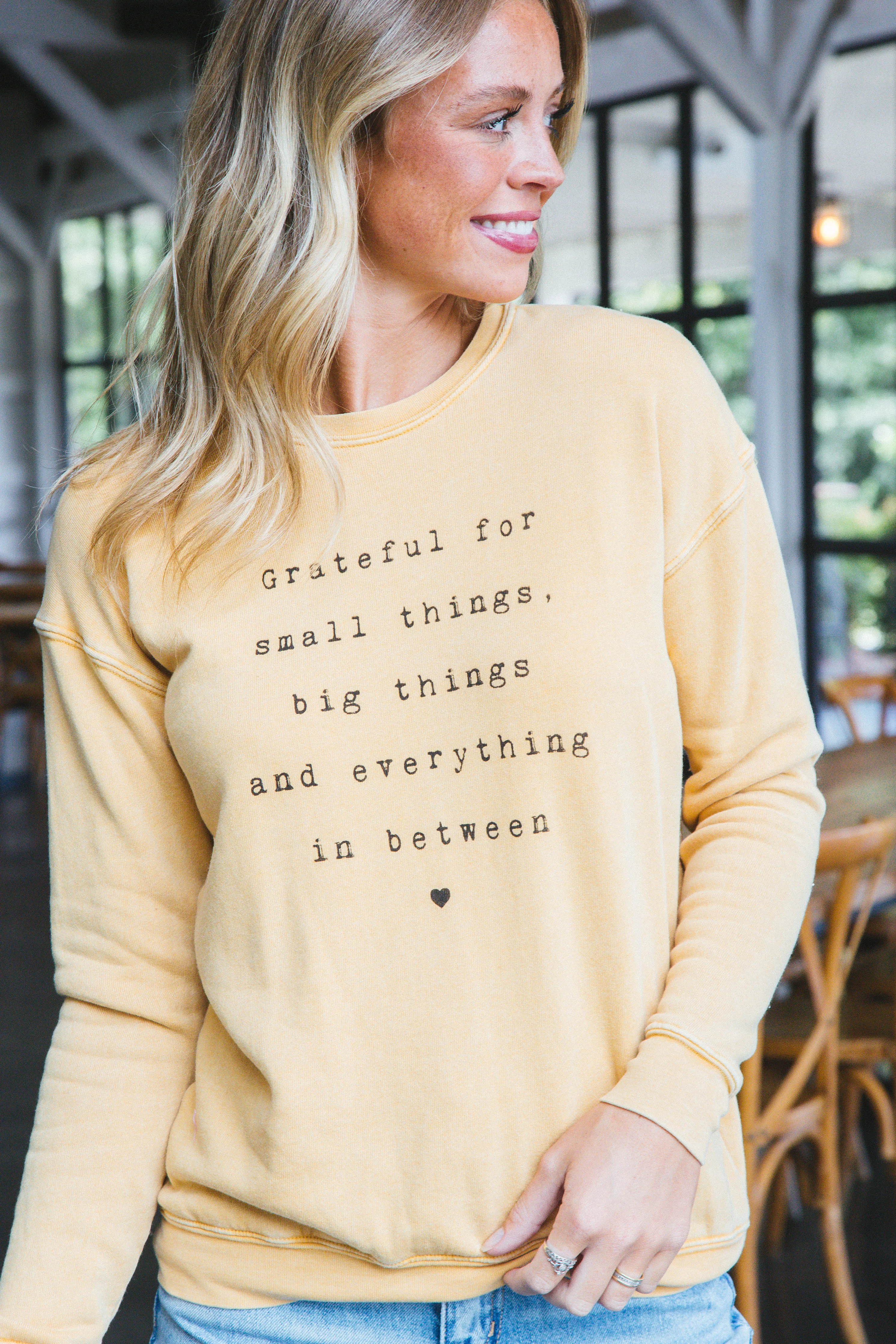 Grateful For Small Things Sweatshirt, Mineral Mustard sold by North & Main Clothing Company product image thumbnail 2
