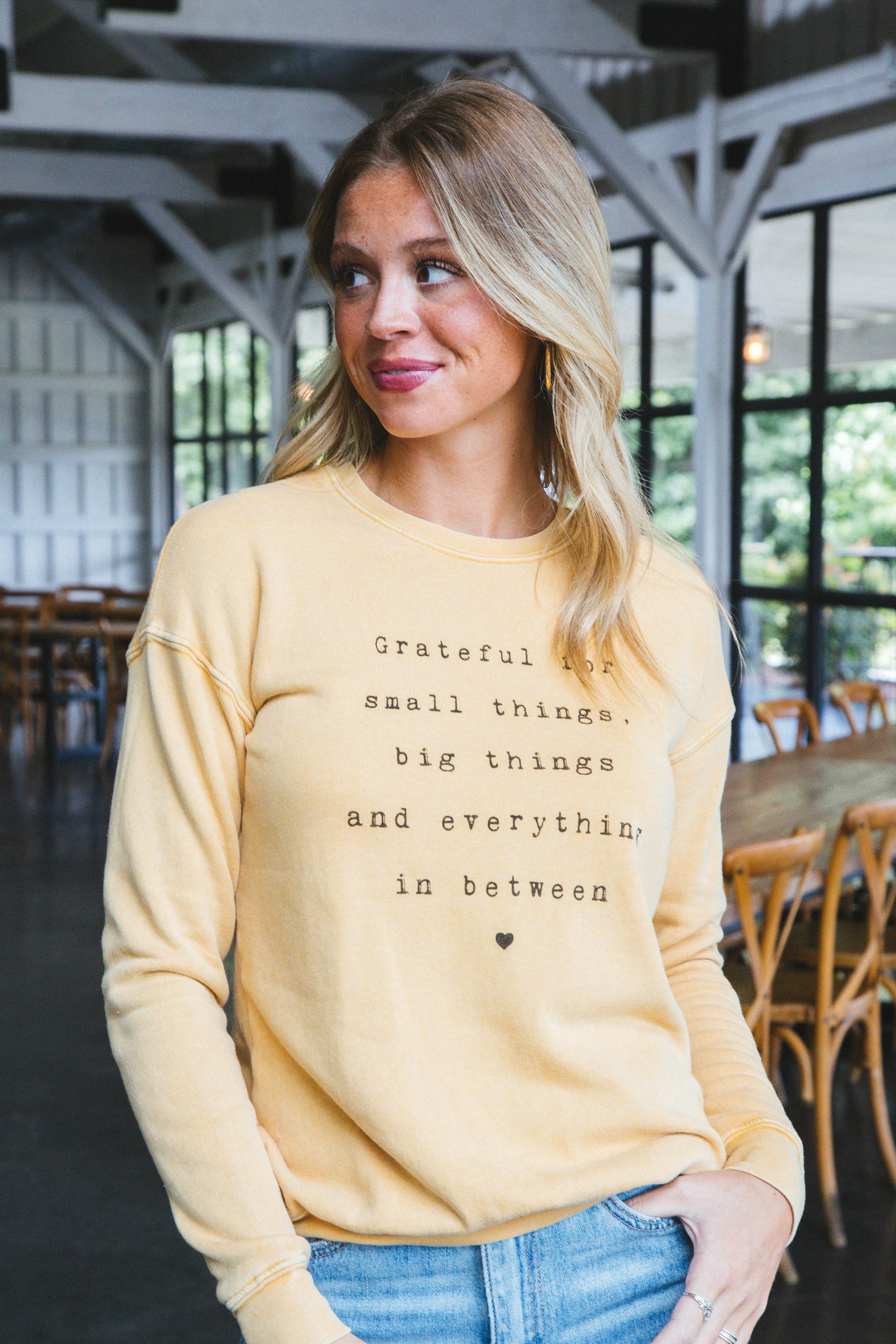 Grateful For Small Things Sweatshirt, Mineral Mustard sold by North & Main Clothing Company product image thumbnail 4