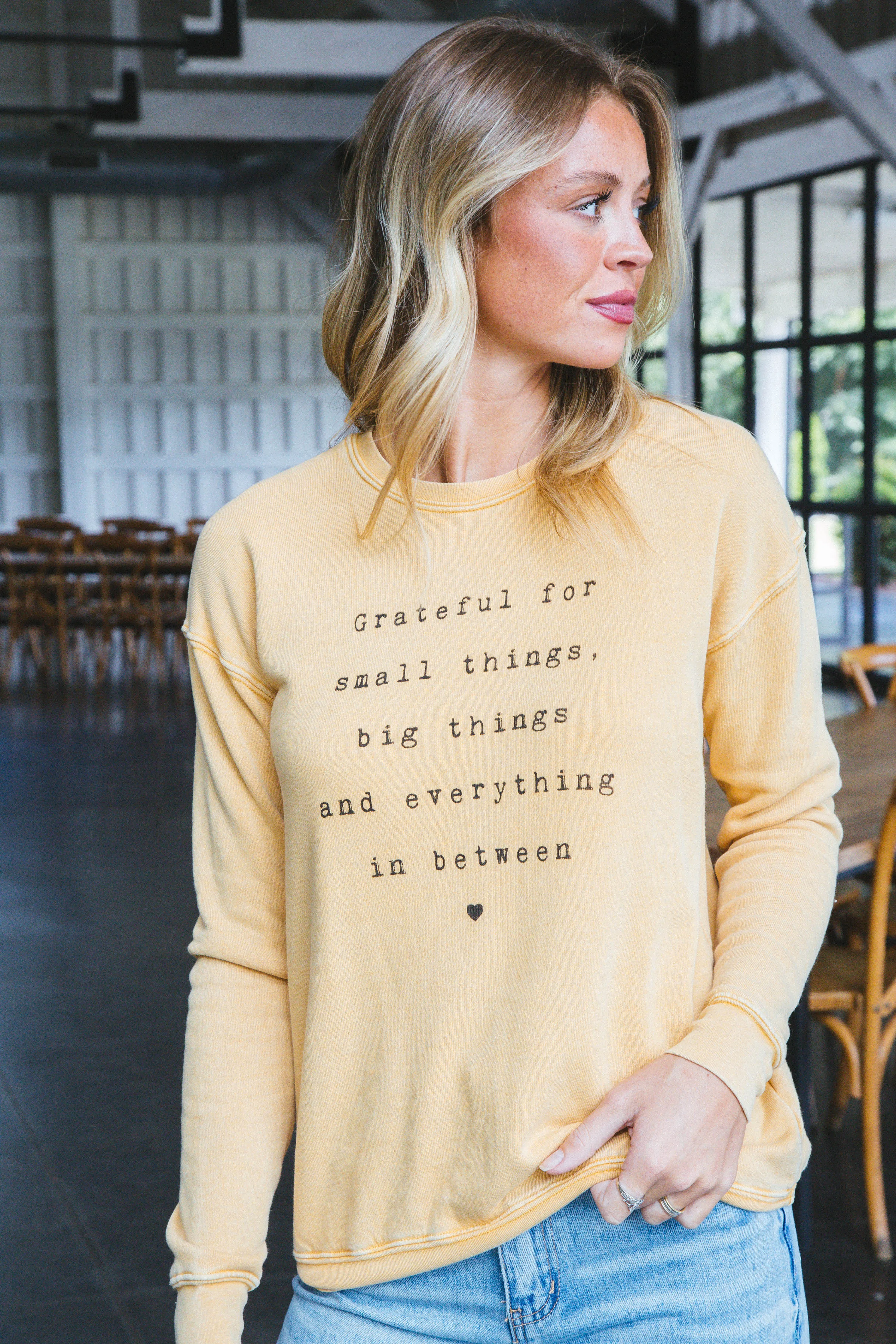 Grateful For Small Things Sweatshirt, Mineral Mustard sold by North & Main Clothing Company product image thumbnail 3