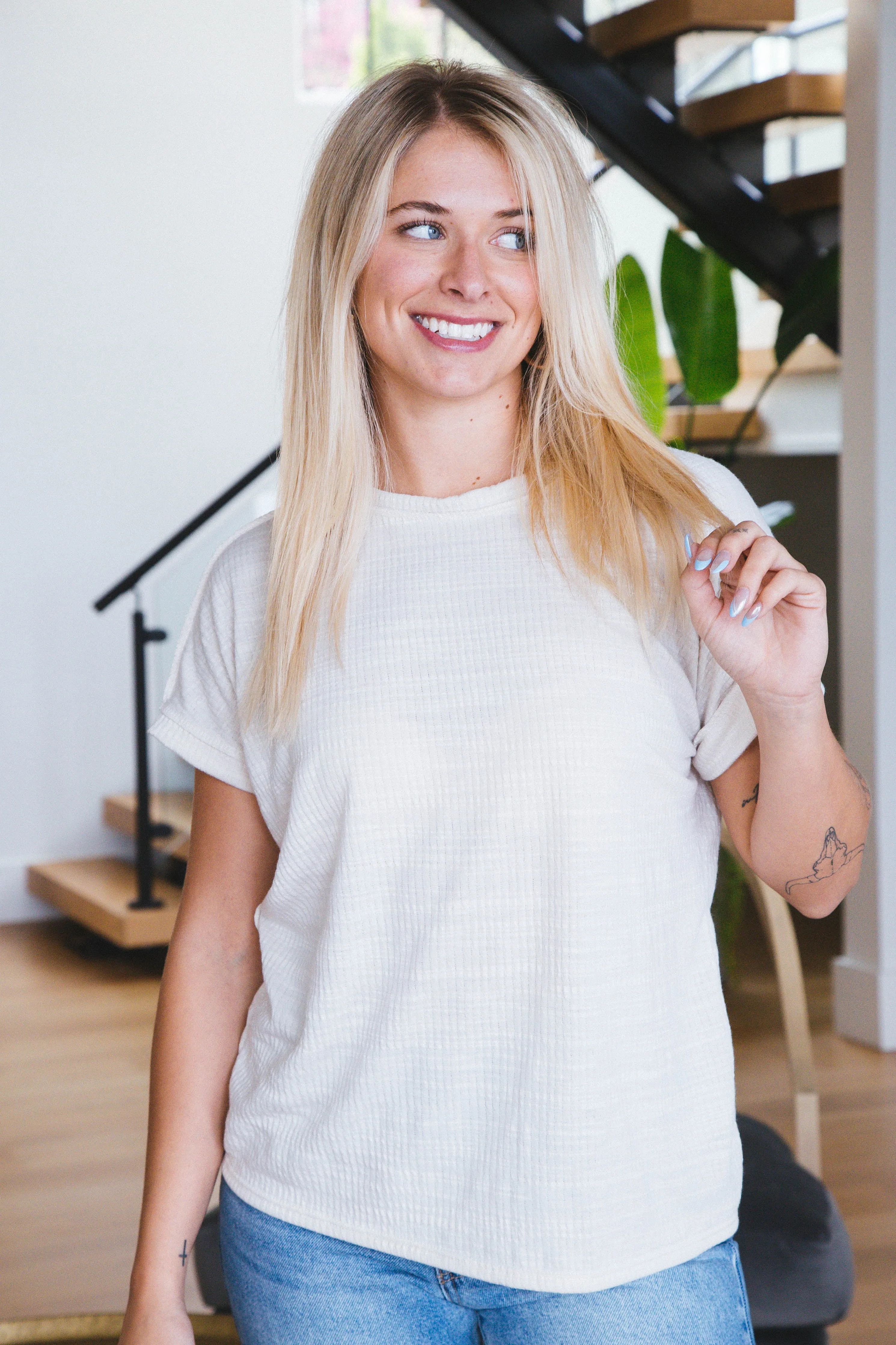 Daisy Round Neck Tee, Ivory sold by North & Main Clothing Company product image thumbnail 5