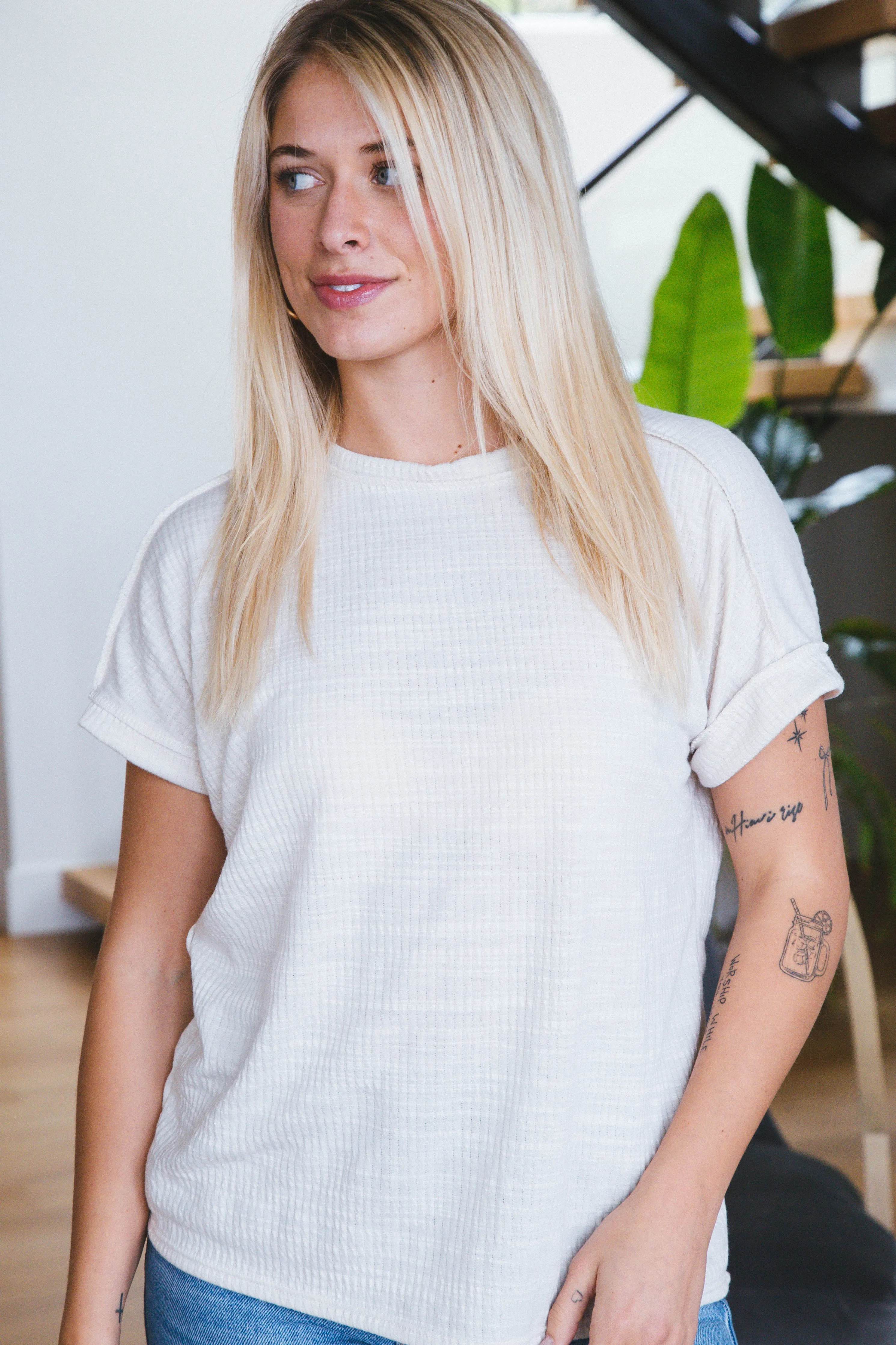 Daisy Round Neck Tee, Ivory sold by North & Main Clothing Company product image thumbnail 3