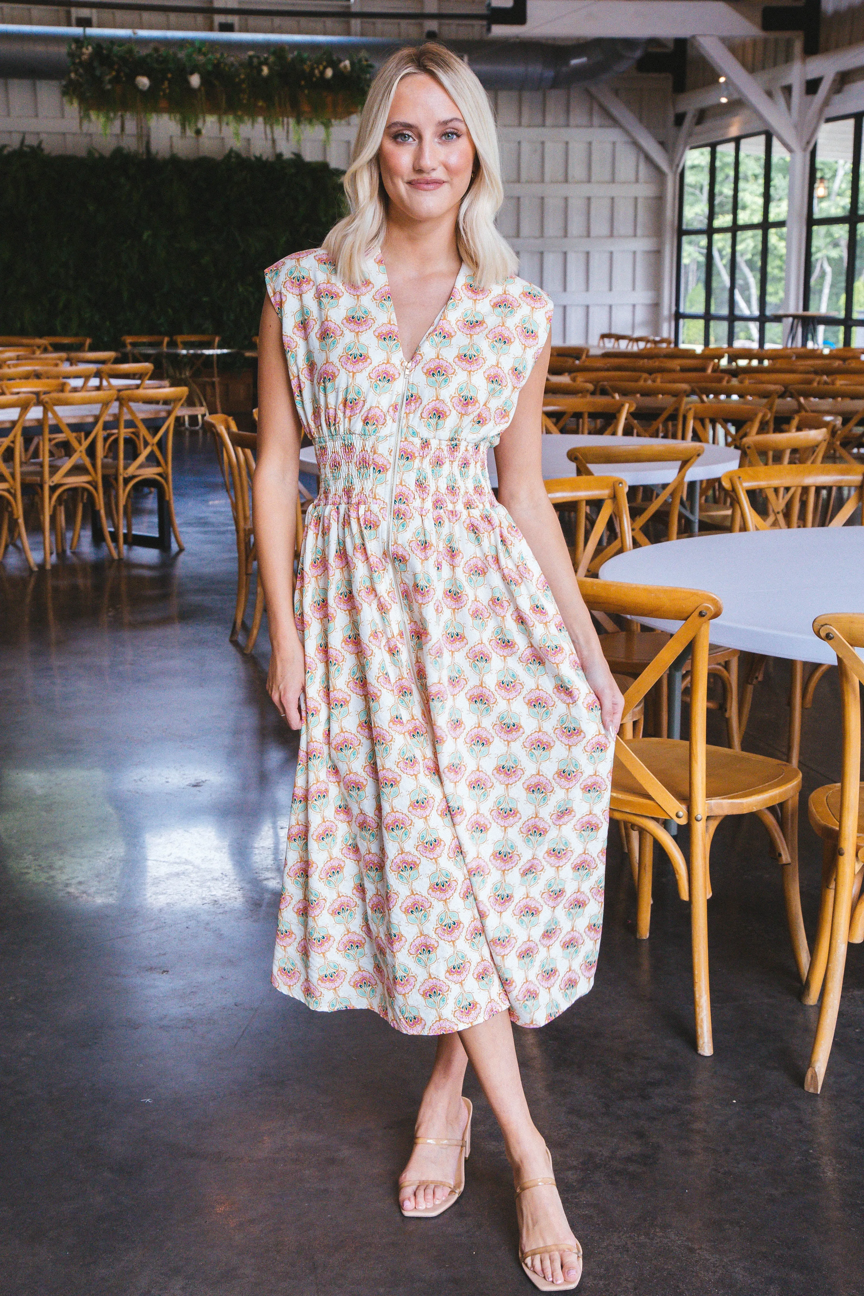 Ariel Zip Up Midi Dress, Cream sold by North & Main Clothing Company