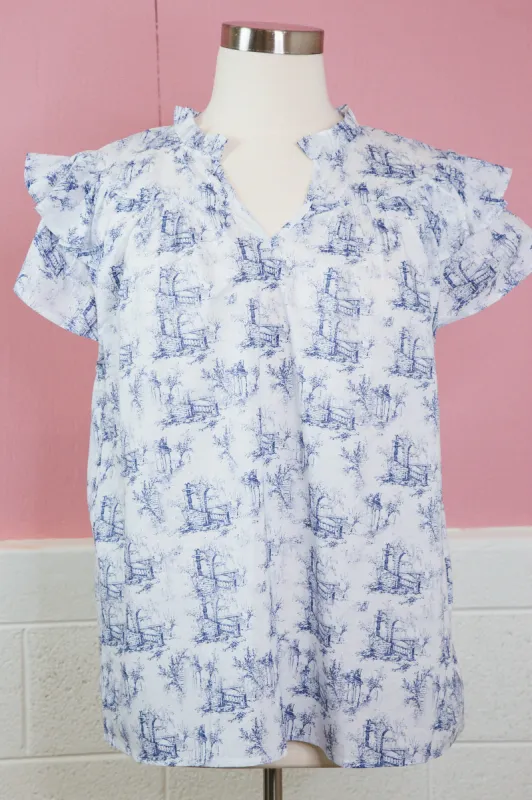 Mila Landscape Print Top, Blue | Plus Size sold by North & Main Clothing Company
