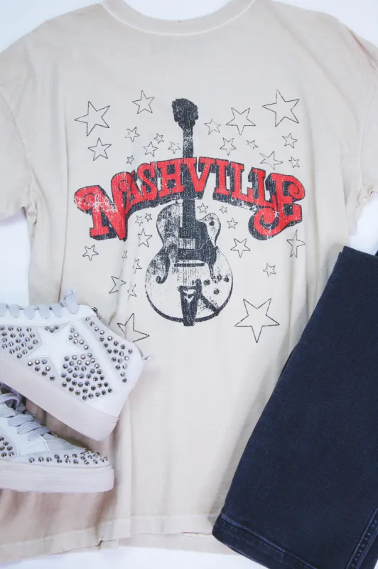 Nashville Guitar Tee, Sand | Girl Dangerous sold by North & Main Clothing Company
