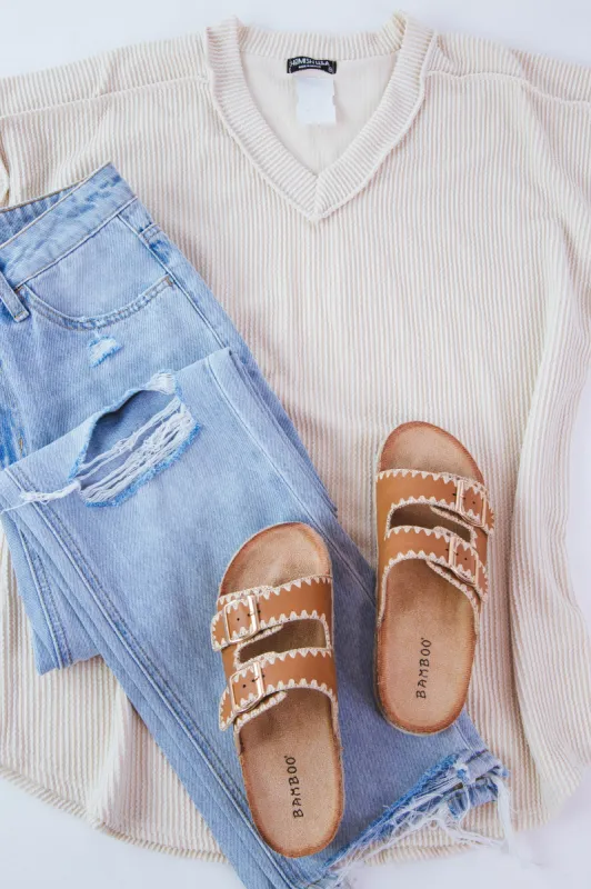 Melody V-Neck Ribbed Top, Cream | Plus Size sold by North & Main Clothing Company