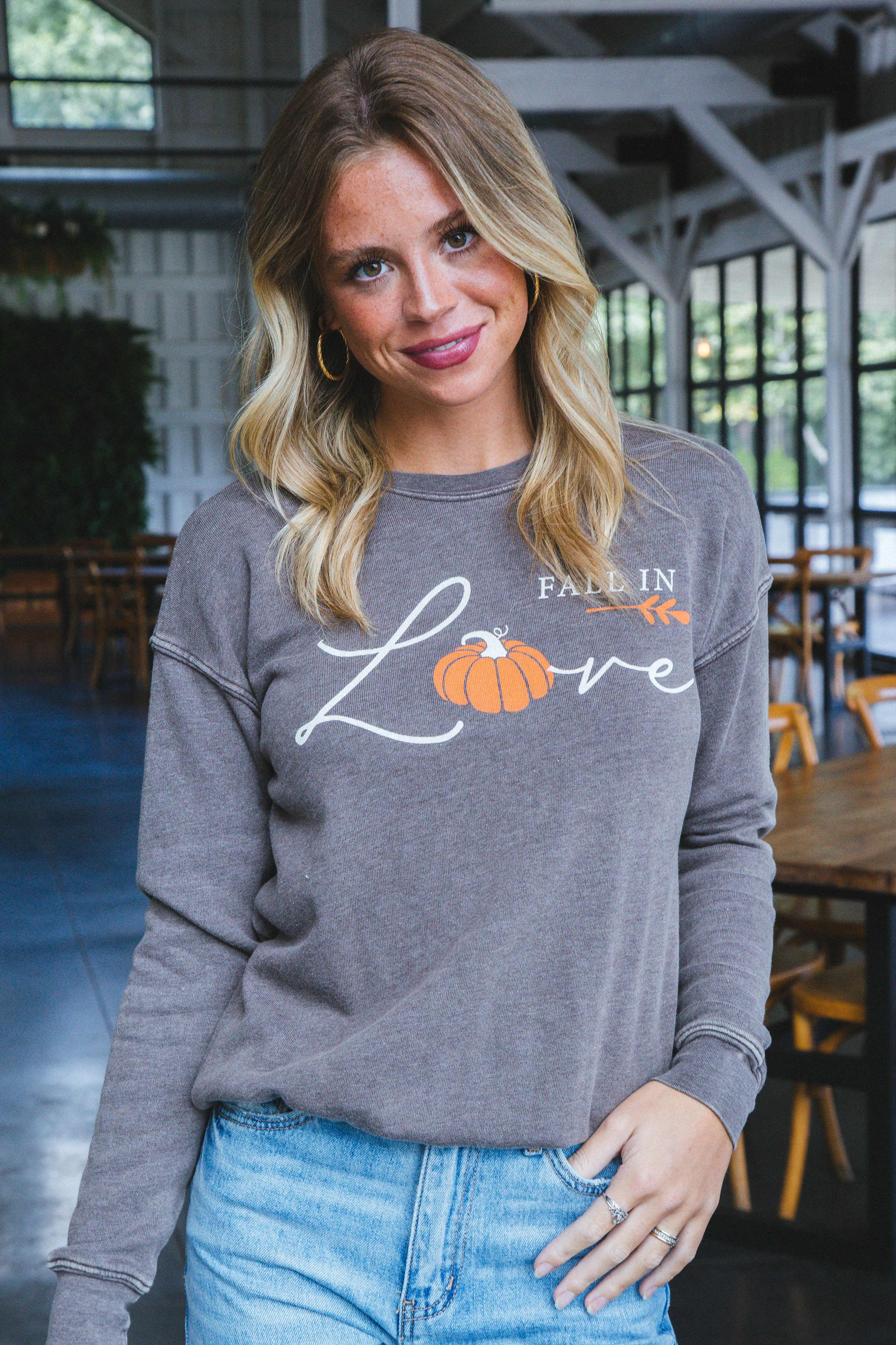 Fall In Love Graphic Sweatshirt, Mineral Brown sold by North & Main Clothing Company