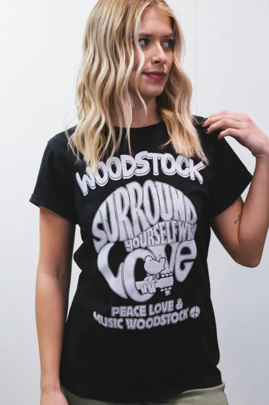 Woodstock Love Graphic Tee, Black | Recycled Karma sold by North & Main Clothing Company