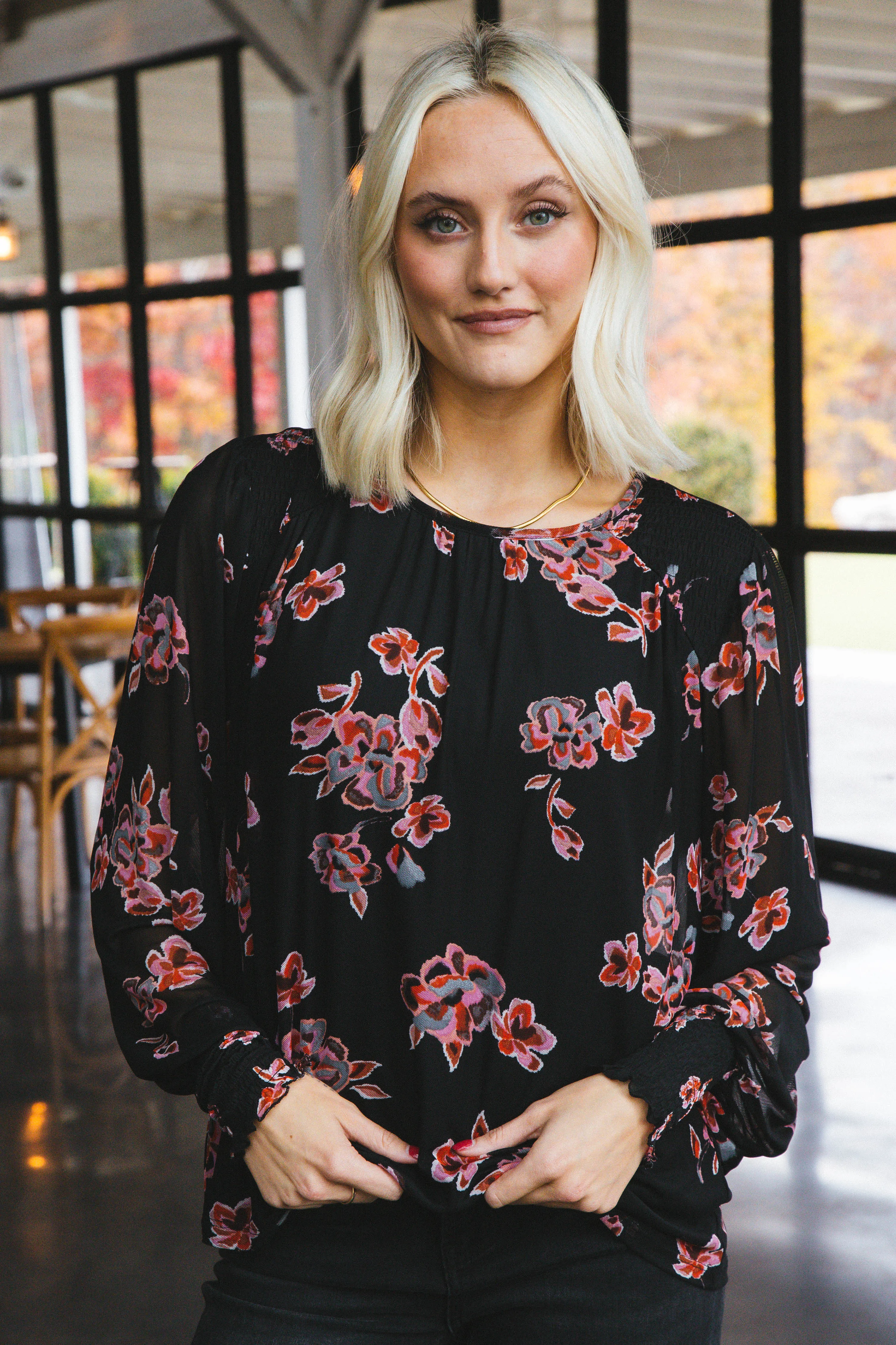 Blousy Mesh Long Sleeve Top, Falling Garland | Sanctuary sold by North & Main Clothing Company