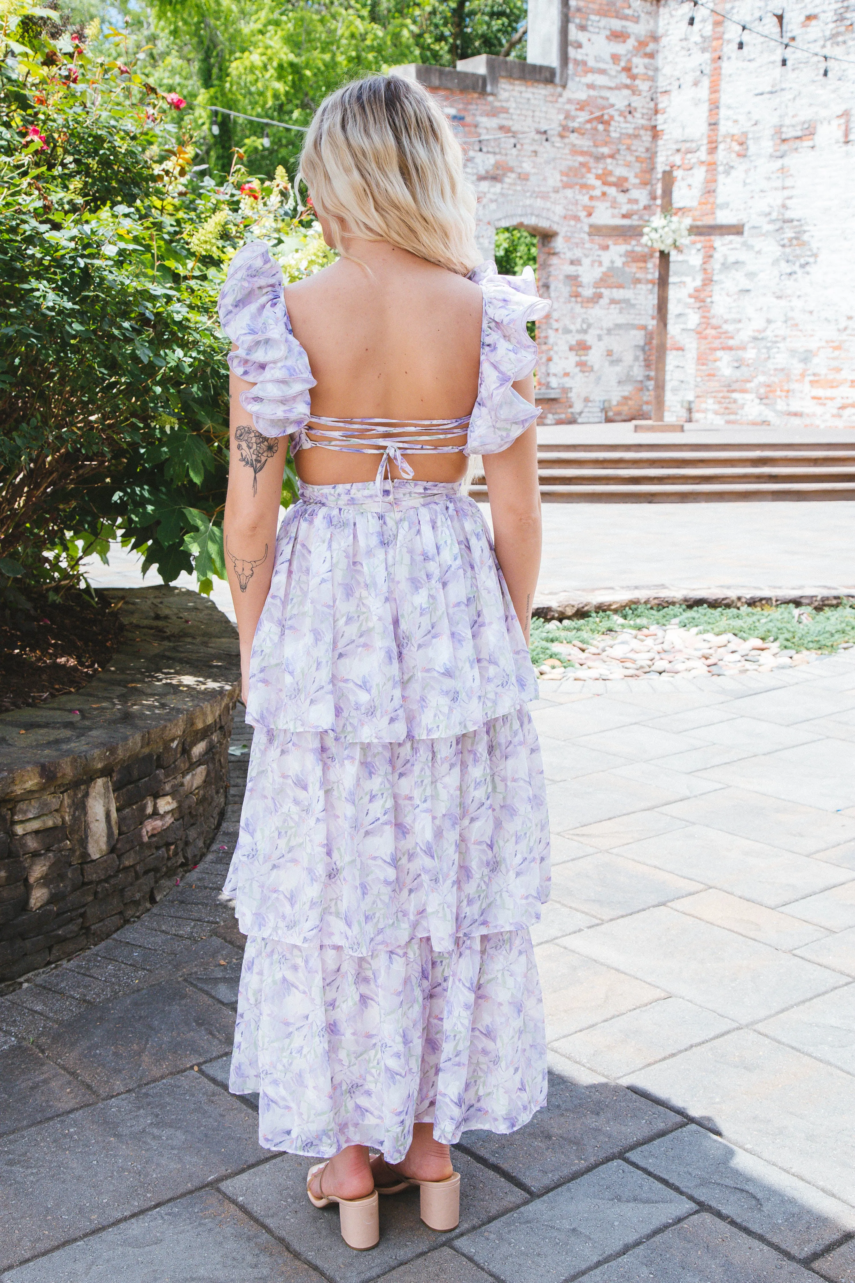 Sydney Ruffle Straps Maxi Dress, Purple Floral sold by North & Main Clothing Company product image thumbnail 3