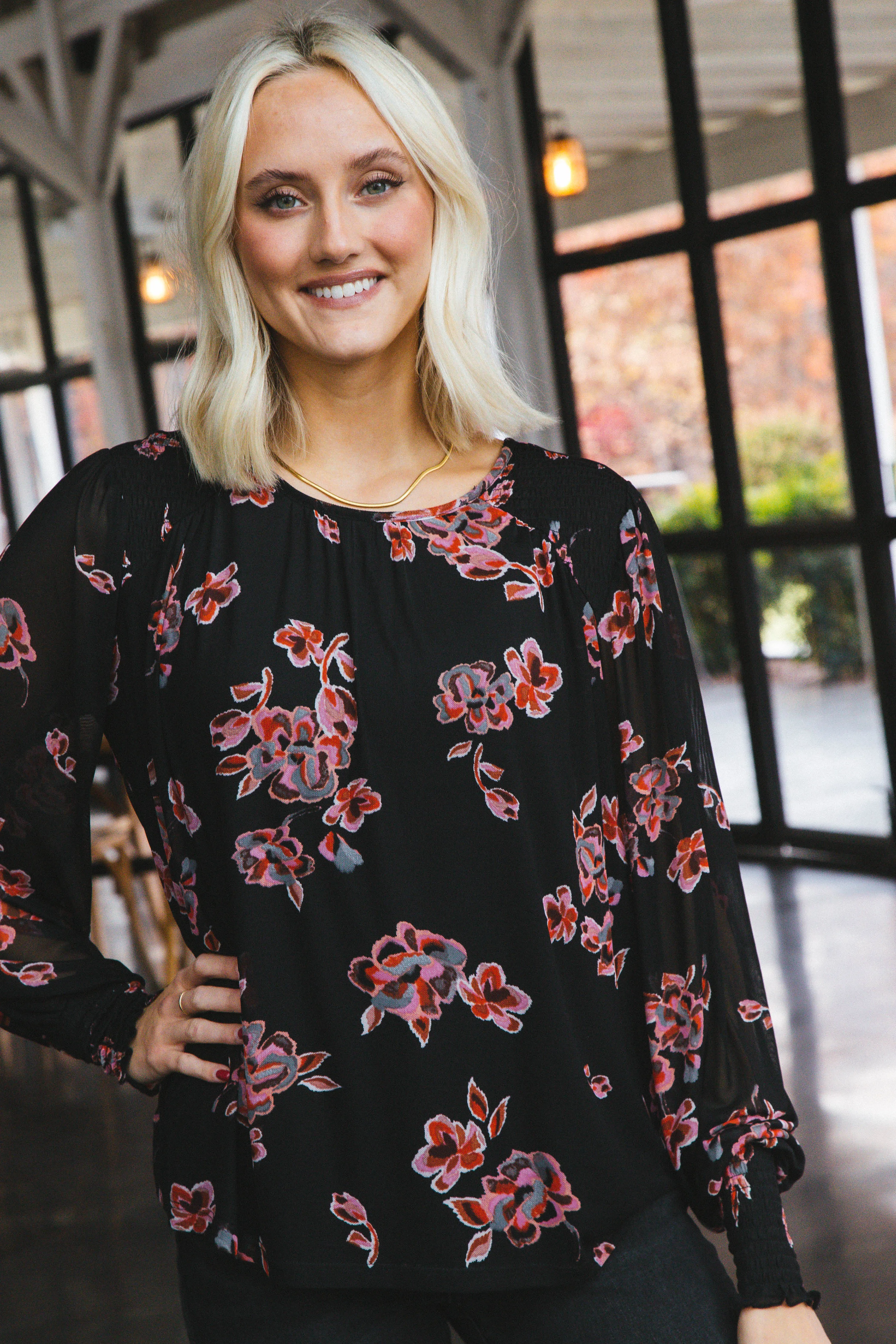 Blousy Mesh Long Sleeve Top, Falling Garland | Sanctuary sold by North & Main Clothing Company product image thumbnail 3