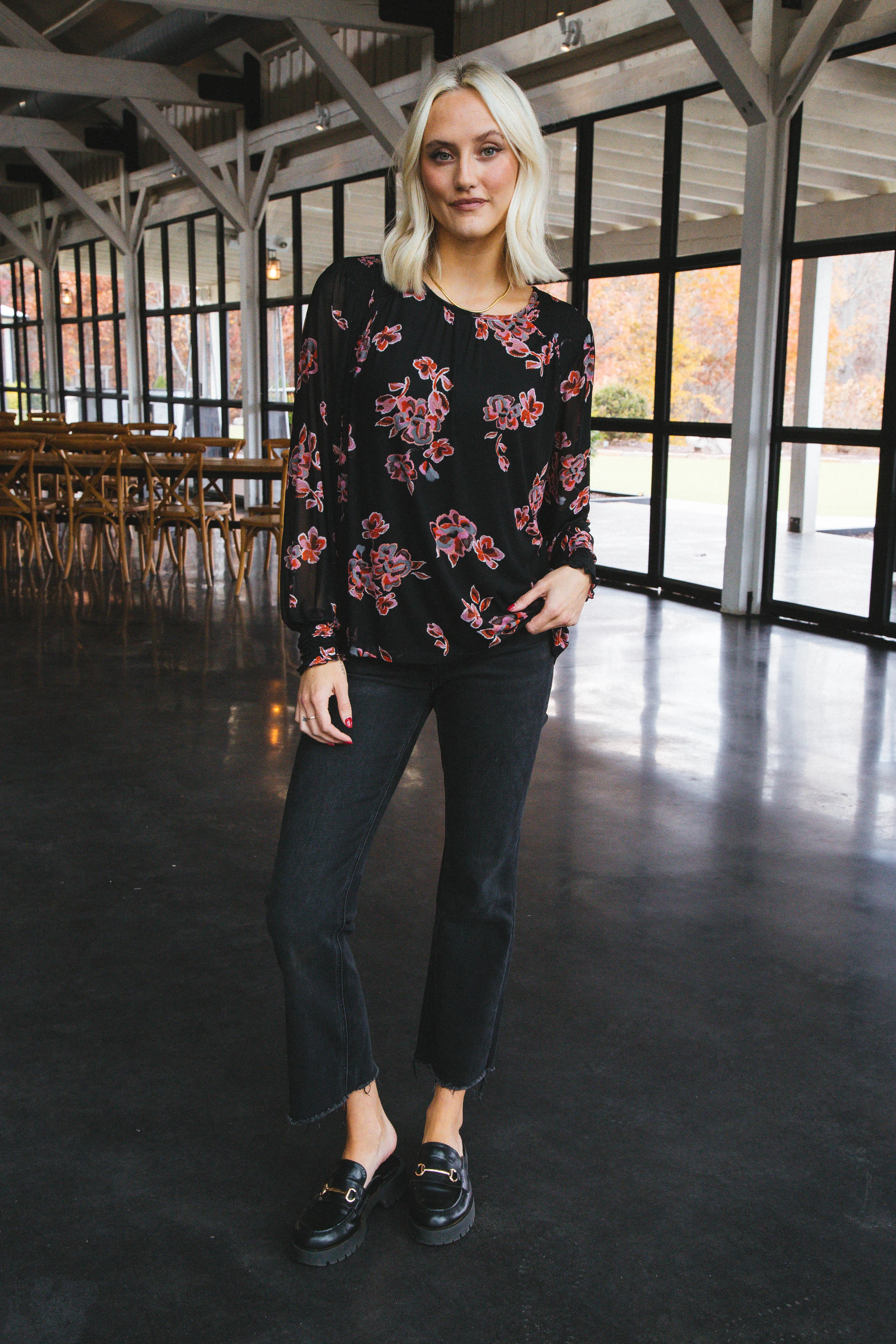 Blousy Mesh Long Sleeve Top, Falling Garland | Sanctuary sold by North & Main Clothing Company product image thumbnail 5