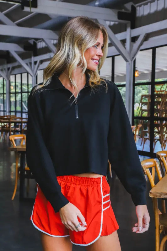 Jazlyn Scuba Quarter Zip Top, Black sold by North & Main Clothing Company