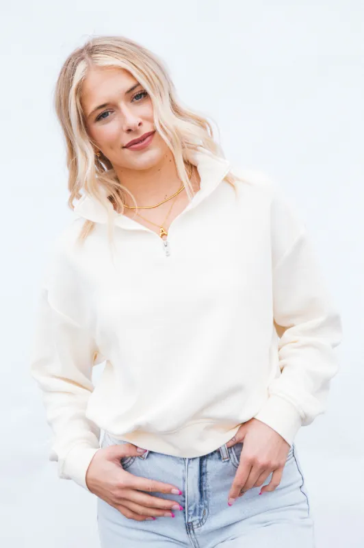 Berkley Quarter Zip Sweatshirt, Whip Cream sold by North & Main Clothing Company