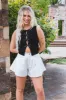 Kyla Satin Bow Detail Top, Black sold by North & Main Clothing Company