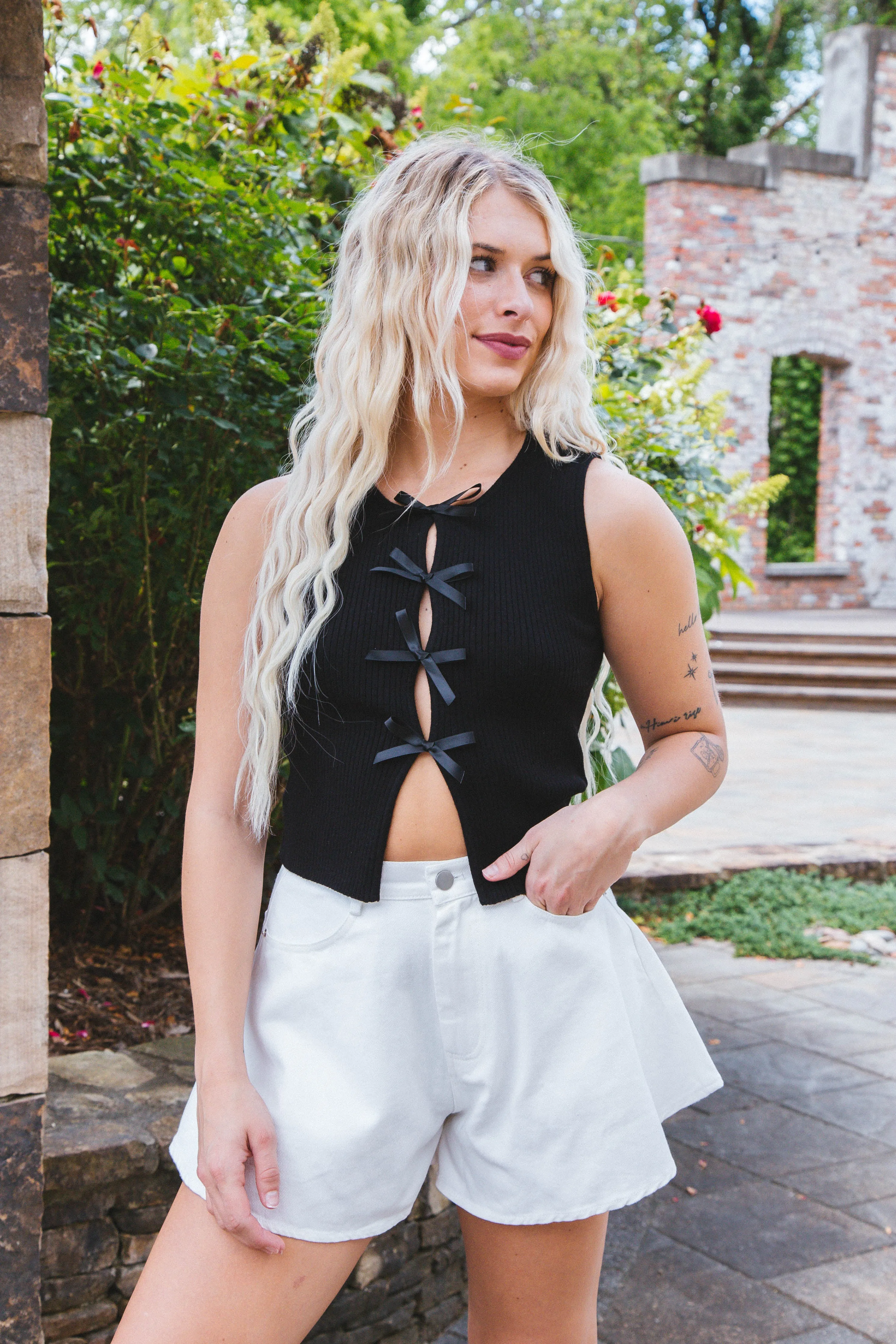 Kyla Satin Bow Detail Top, Black sold by North & Main Clothing Company product image thumbnail 3