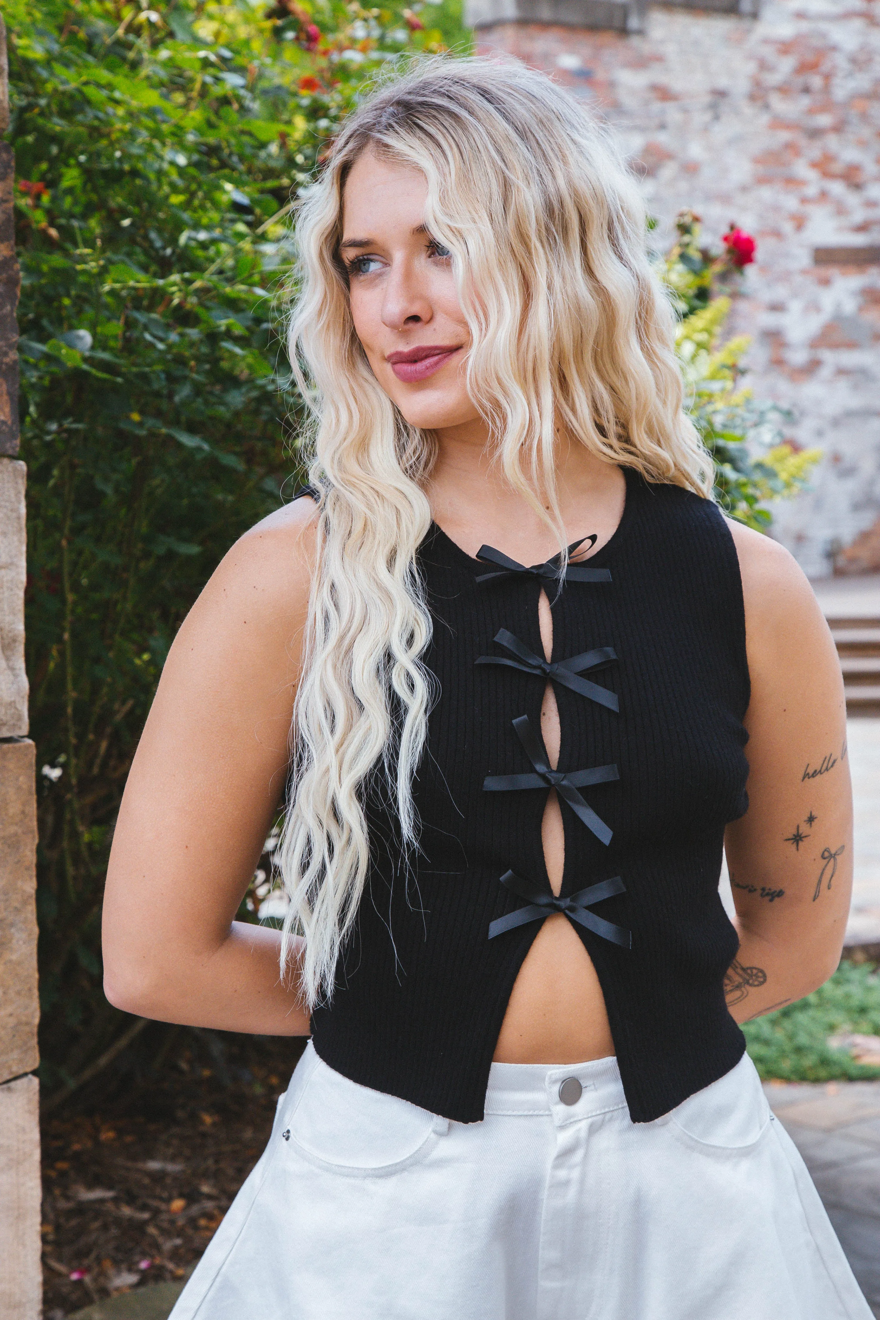 Kyla Satin Bow Detail Top, Black sold by North & Main Clothing Company product image thumbnail 4