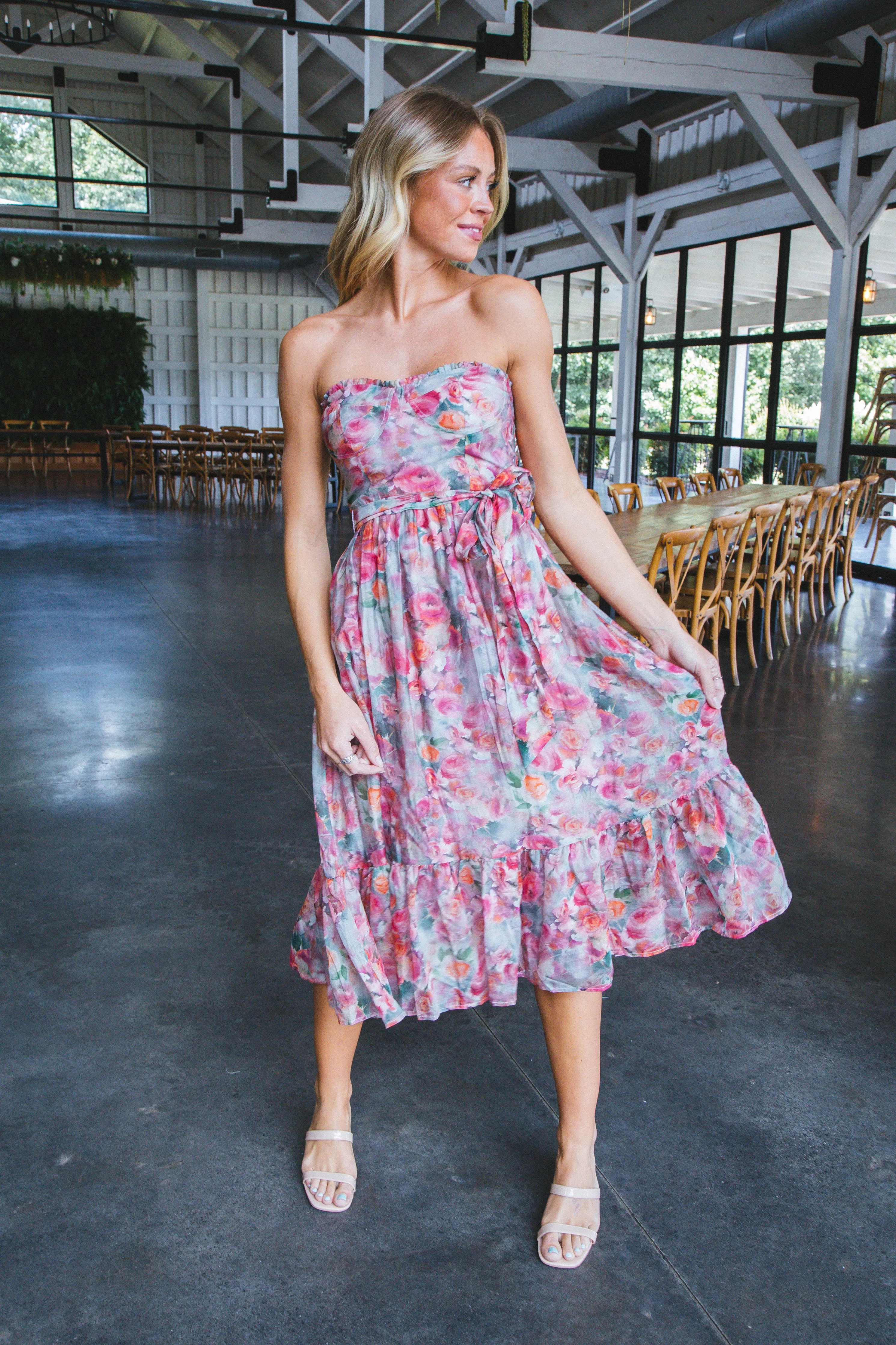 Zahra Floral Ruffle Hem Midi Dress, Pink Multi sold by North & Main Clothing Company product image thumbnail 3