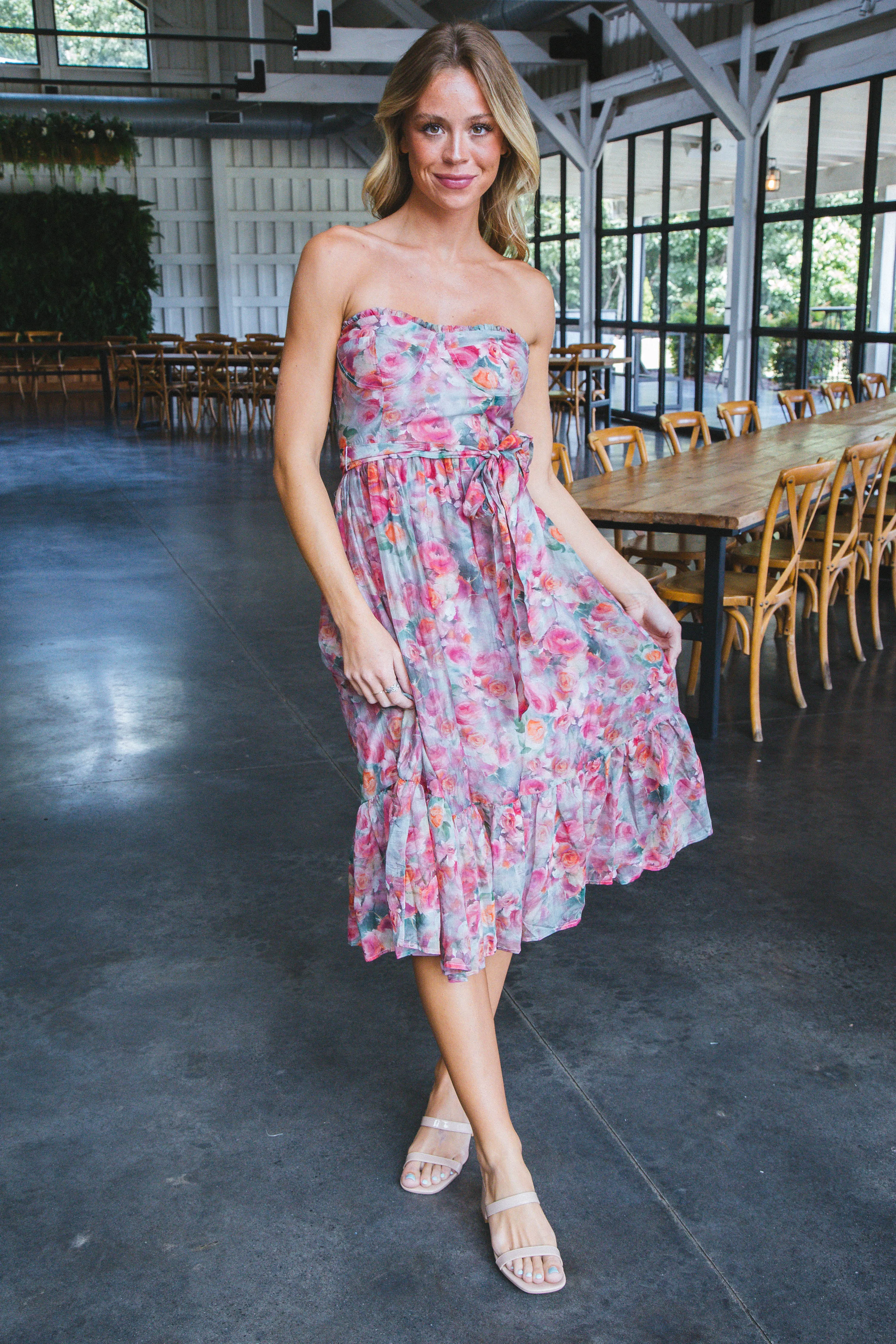 Zahra Floral Ruffle Hem Midi Dress, Pink Multi sold by North & Main Clothing Company product image thumbnail 2