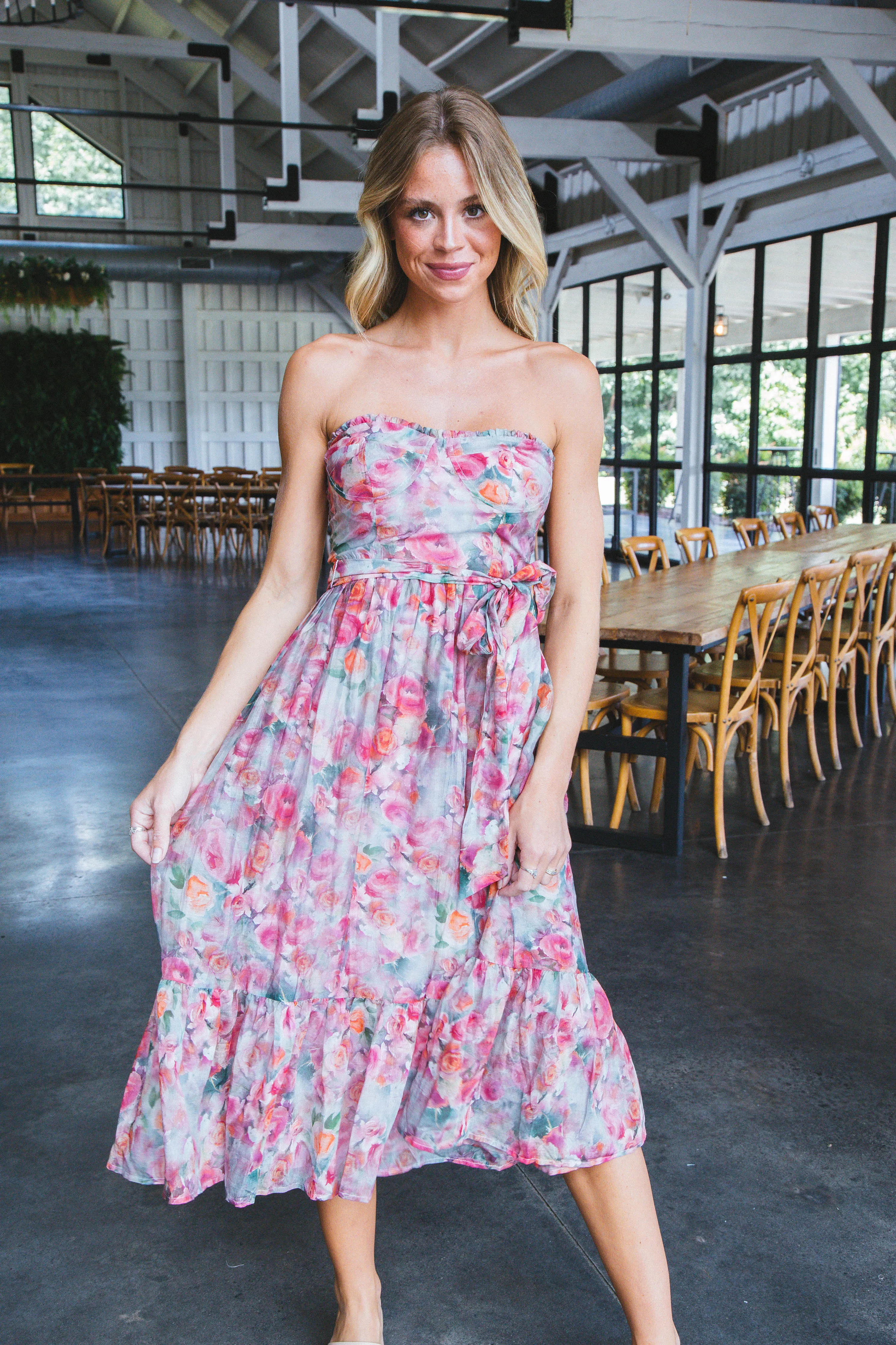 Zahra Floral Ruffle Hem Midi Dress, Pink Multi sold by North & Main Clothing Company product image thumbnail 4