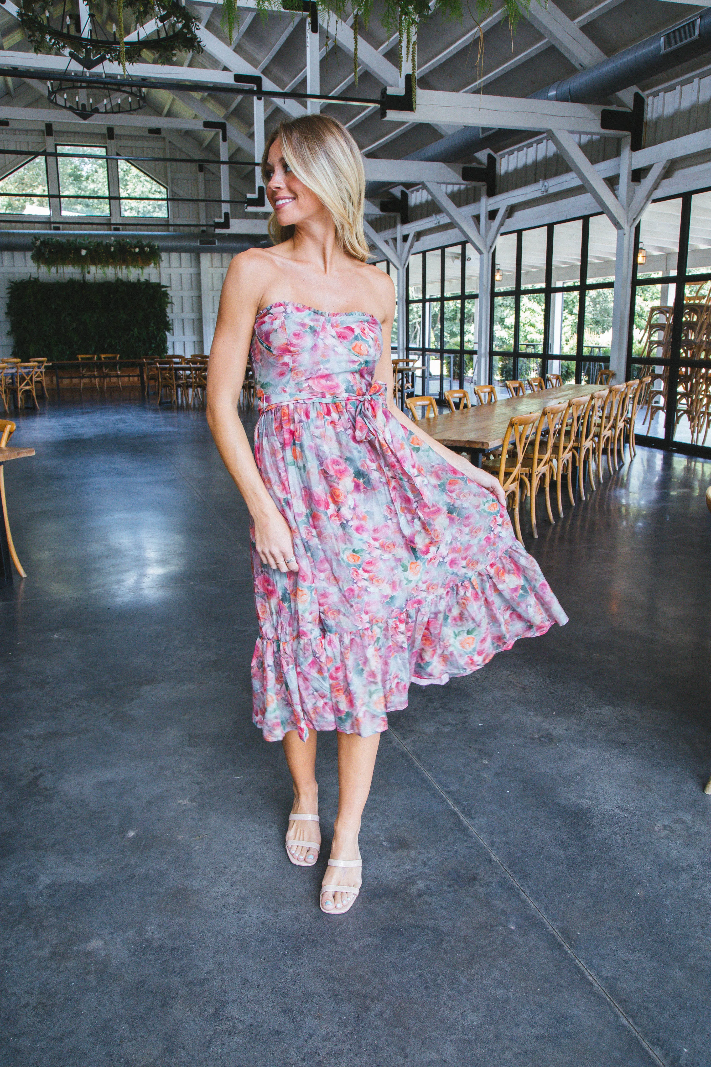 Zahra Floral Ruffle Hem Midi Dress, Pink Multi sold by North & Main Clothing Company product image thumbnail 5