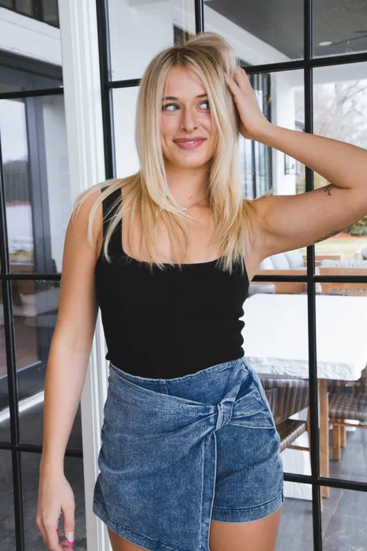 Amelia Square Neck Tank, Black sold by North & Main Clothing Company