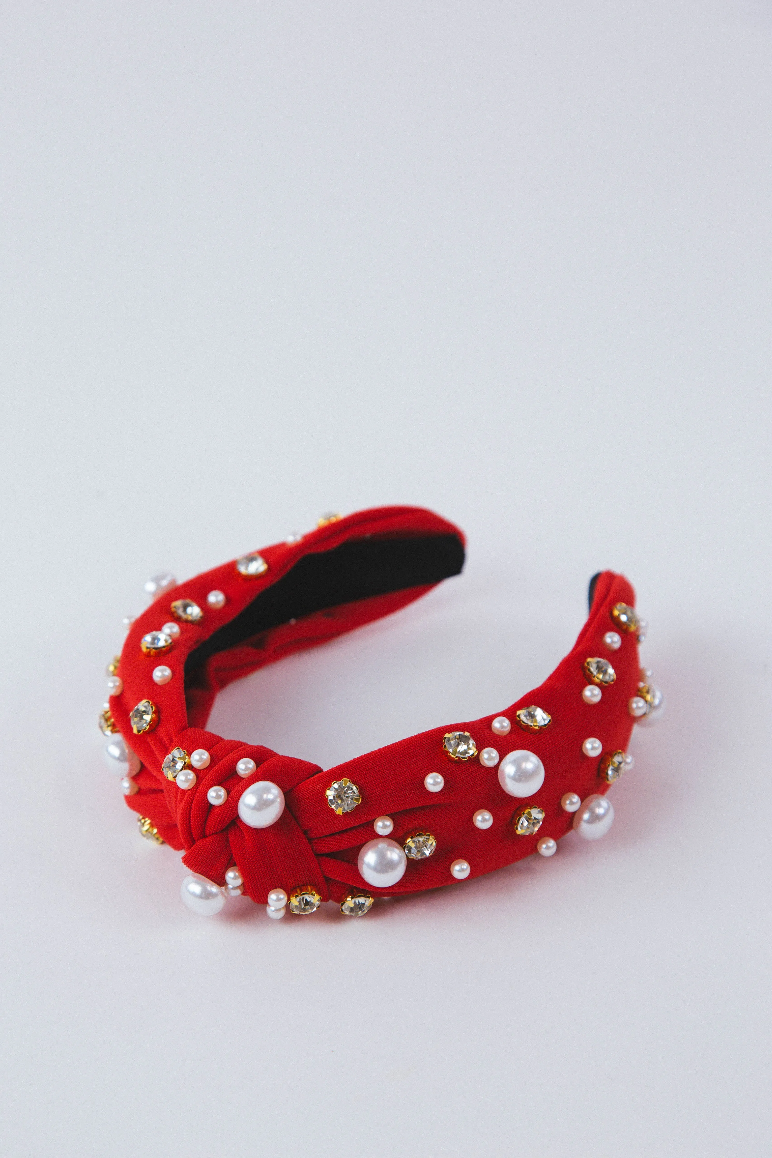 Rhinestone Pearl Top Knot Headband, Red sold by North & Main Clothing Company
