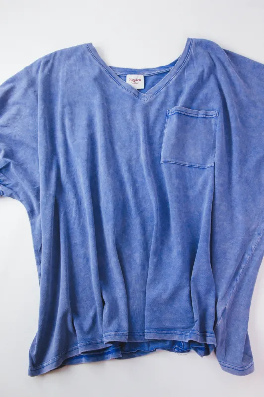 Felicity Washed V-Neck Tee, Blue | Plus Size made by Hayden
