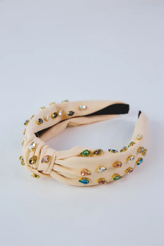 Jessie Multicolor Jewel Knotted Headband, Ivory sold by North & Main Clothing Company