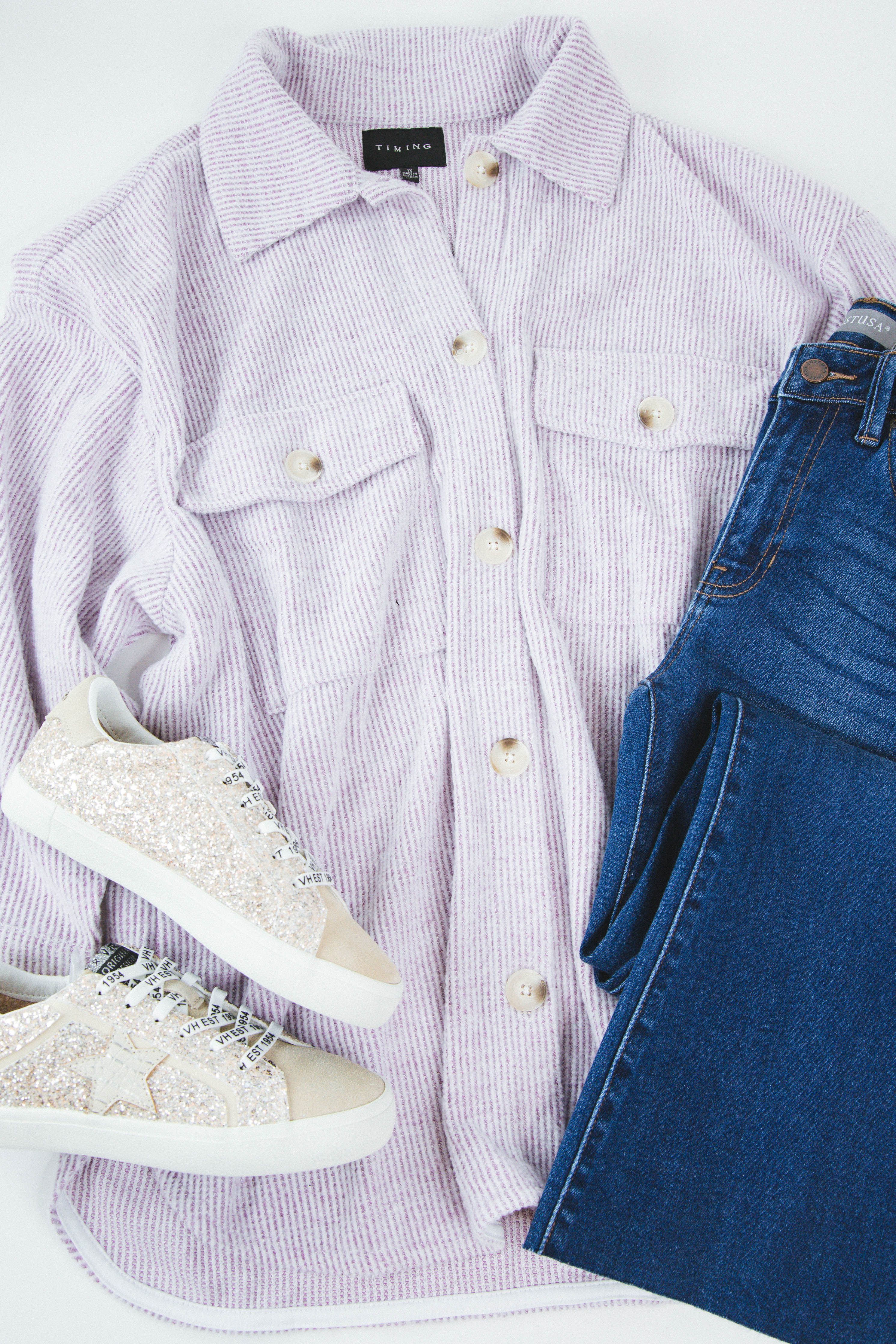 Aster Button Down Shacket, Lavender sold by North & Main Clothing Company