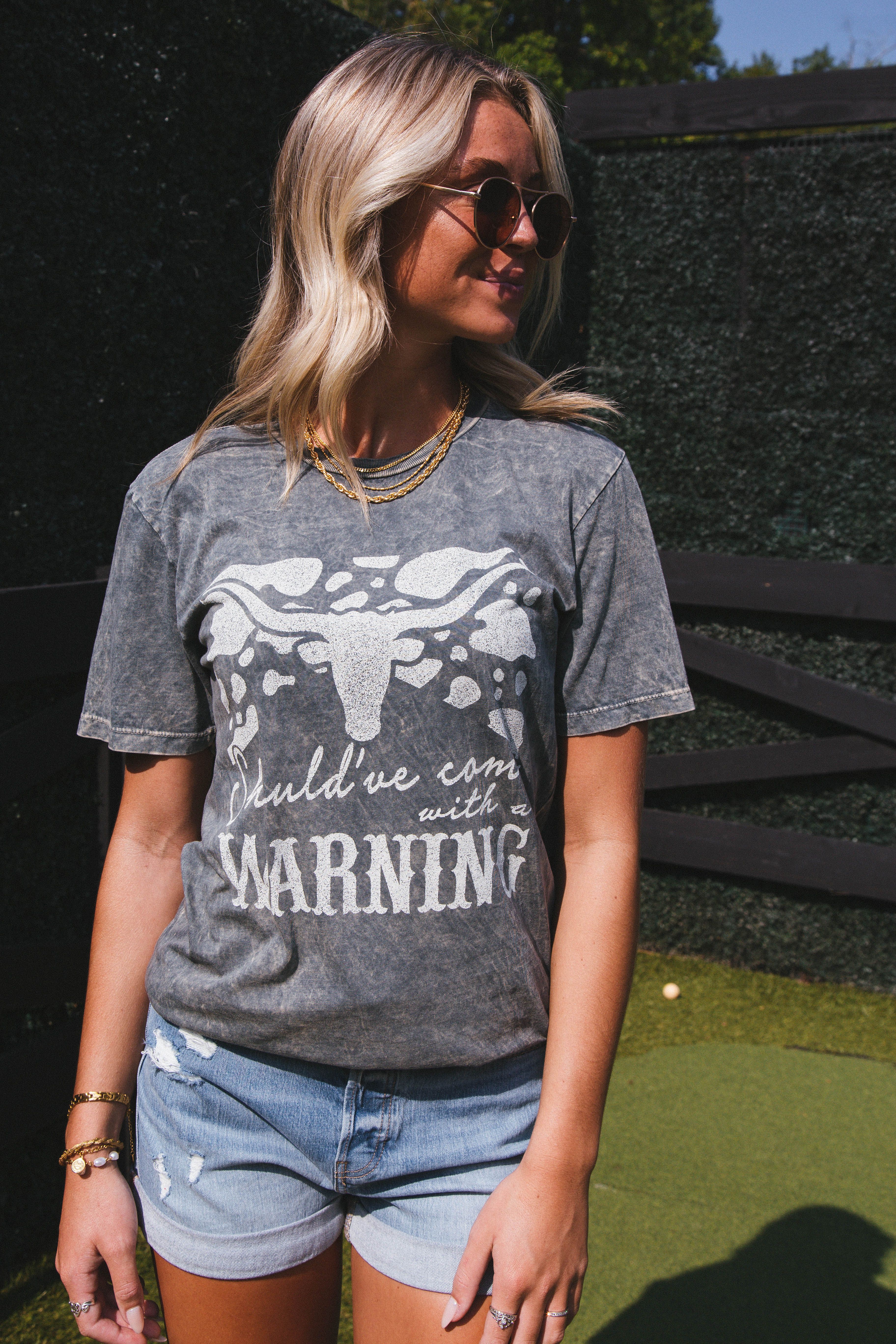 Should've Come With A Warning Graphic Tee, Stone Gray sold by North & Main Clothing Company